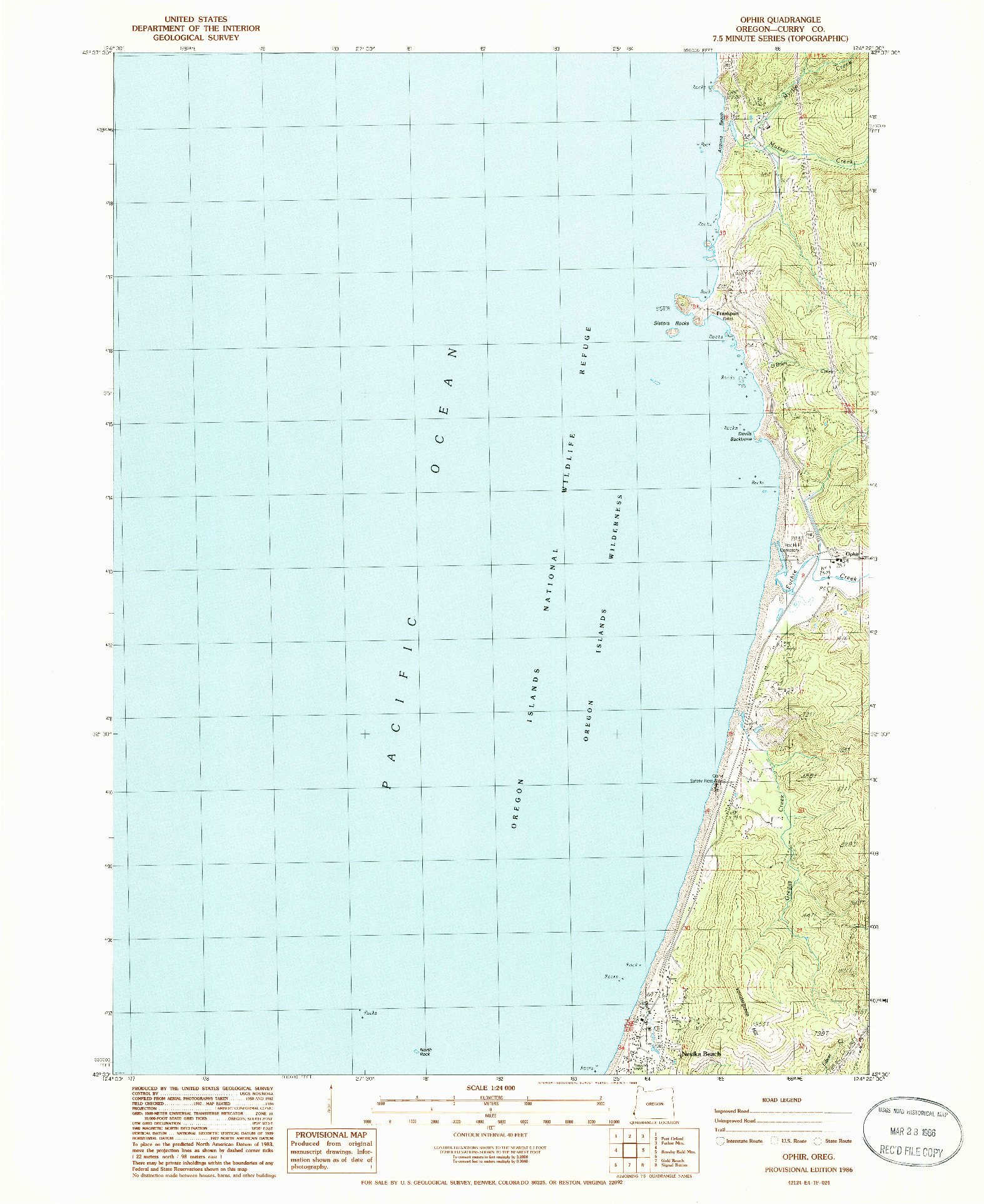 USGS 1:24000-SCALE QUADRANGLE FOR OPHIR, OR 1986