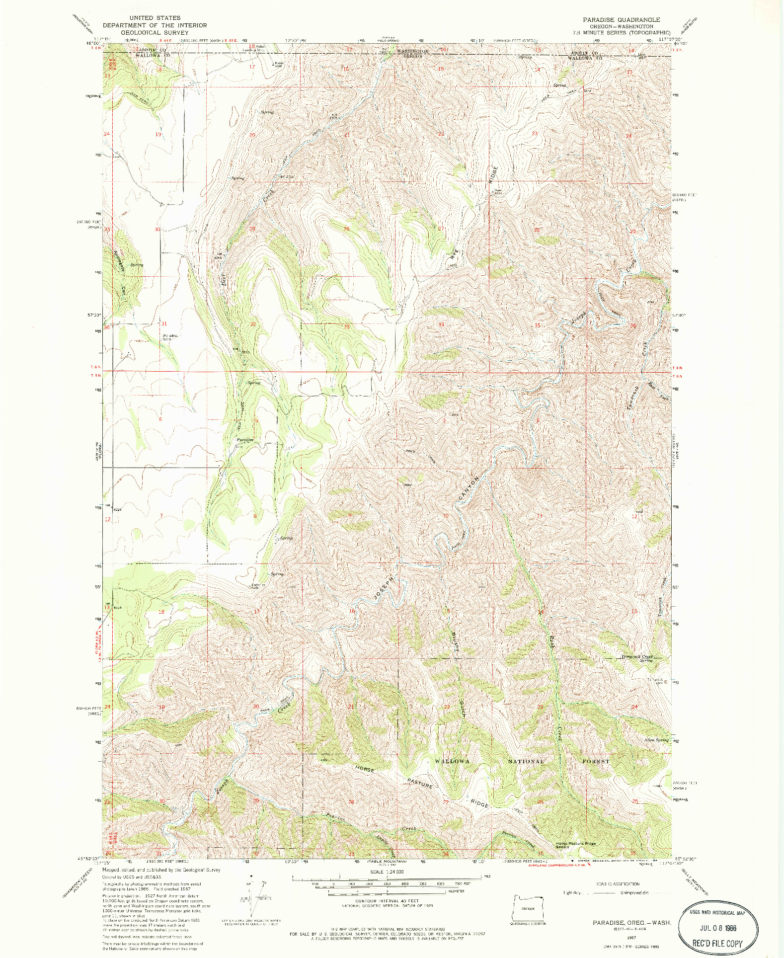 USGS 1:24000-SCALE QUADRANGLE FOR PARADISE, OR 1967