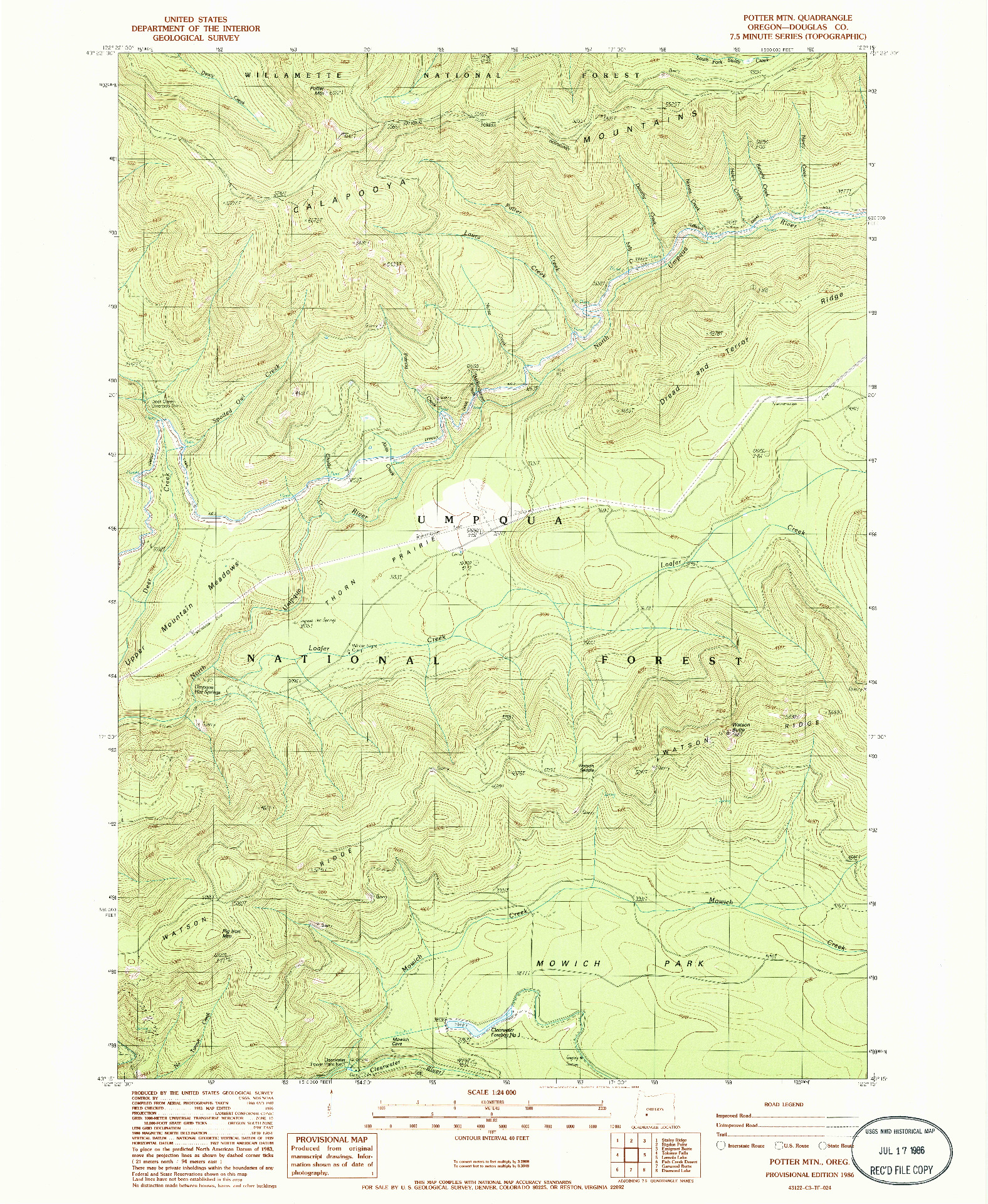 USGS 1:24000-SCALE QUADRANGLE FOR POTTER MTN, OR 1986