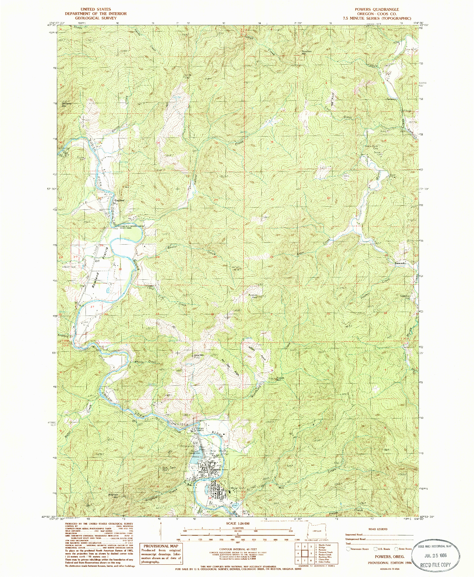 USGS 1:24000-SCALE QUADRANGLE FOR POWERS, OR 1986