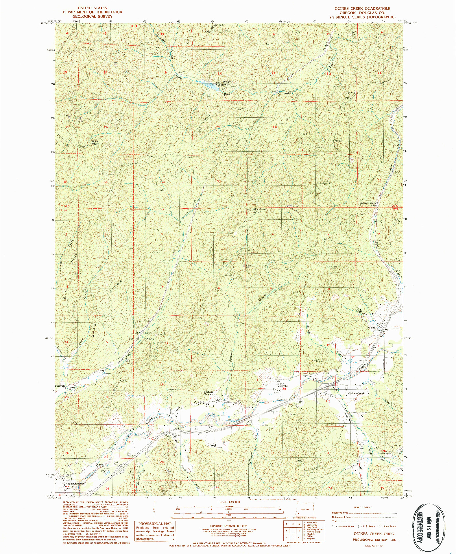 USGS 1:24000-SCALE QUADRANGLE FOR QUINES CREEK, OR 1986