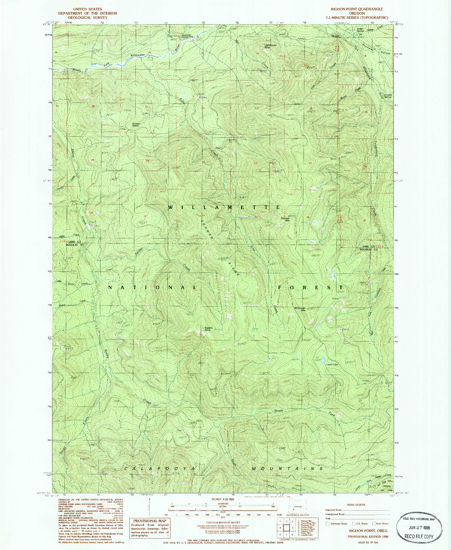 USGS 1:24000-SCALE QUADRANGLE FOR RIGDON POINT, OR 1986