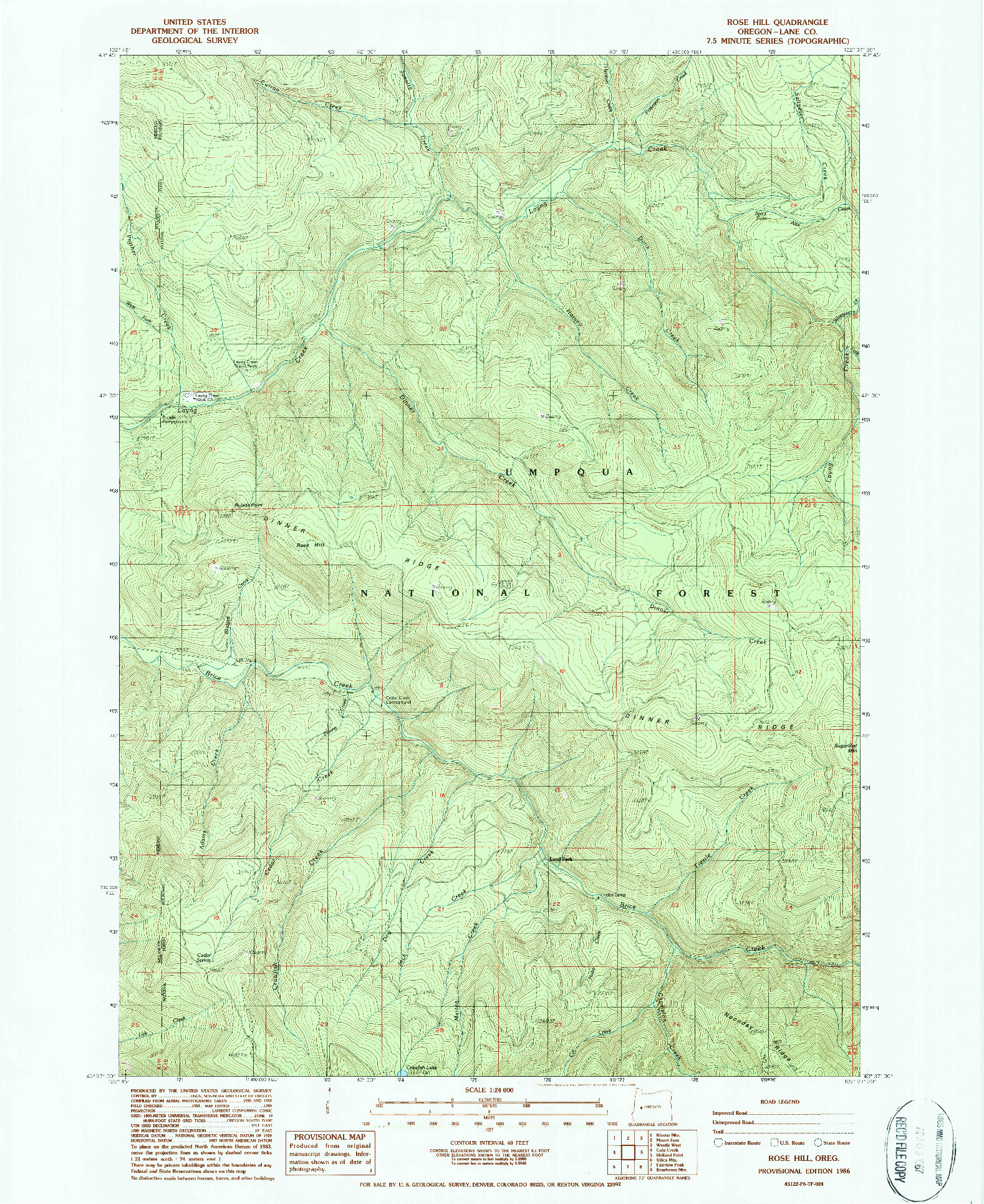 USGS 1:24000-SCALE QUADRANGLE FOR ROSE HILL, OR 1986