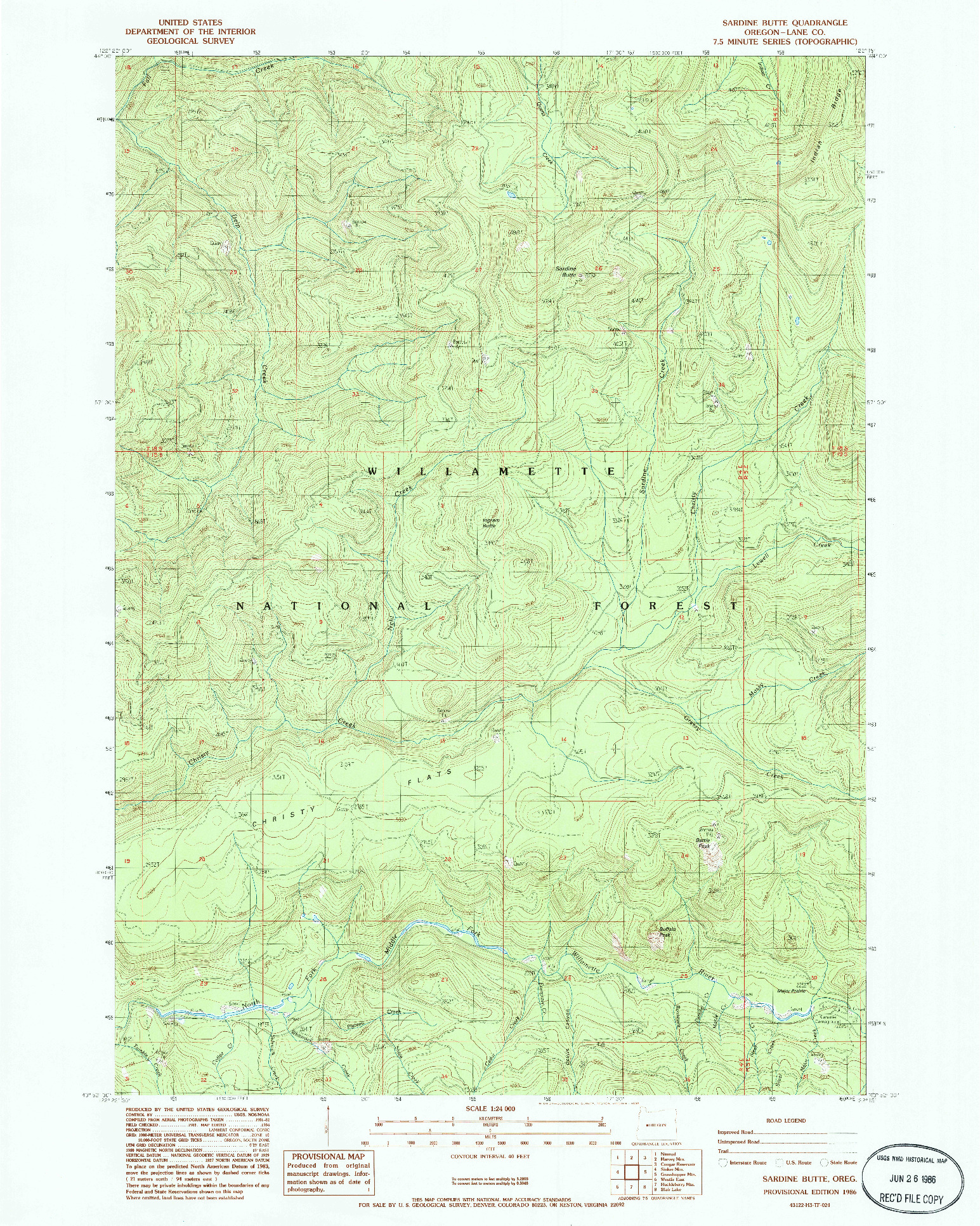 USGS 1:24000-SCALE QUADRANGLE FOR SARDINE BUTTE, OR 1986