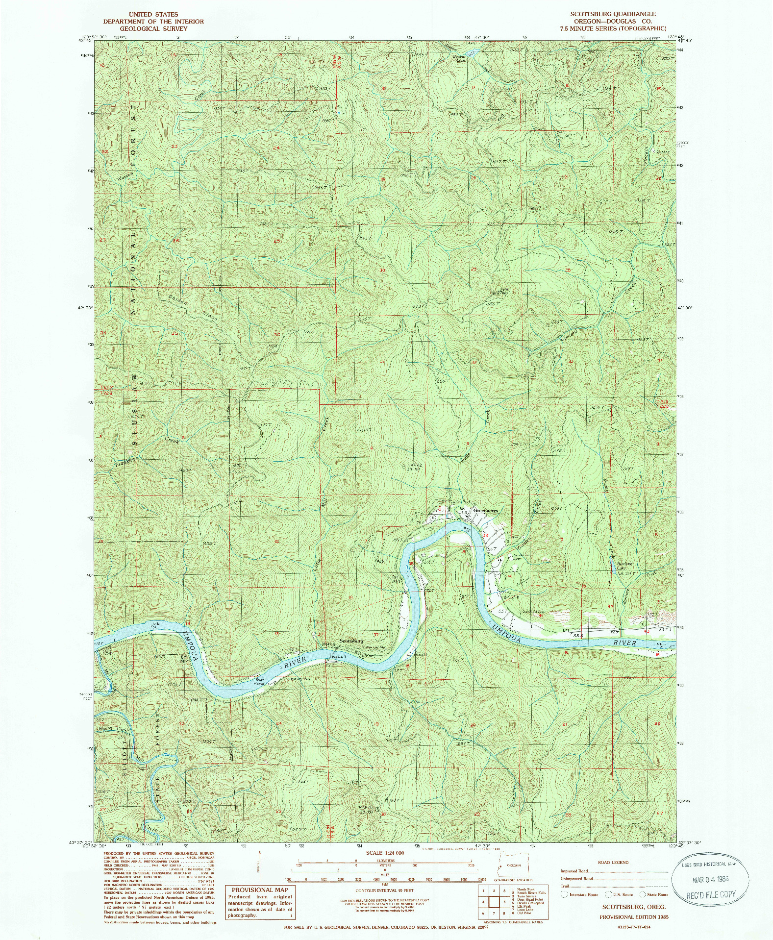 USGS 1:24000-SCALE QUADRANGLE FOR SCOTTSBURG, OR 1985