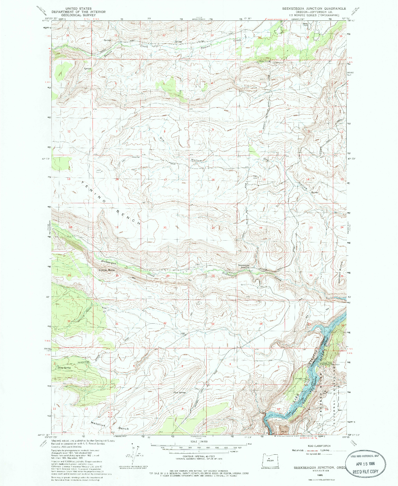USGS 1:24000-SCALE QUADRANGLE FOR SEEKSEEQUA JUNCTION, OR 1985