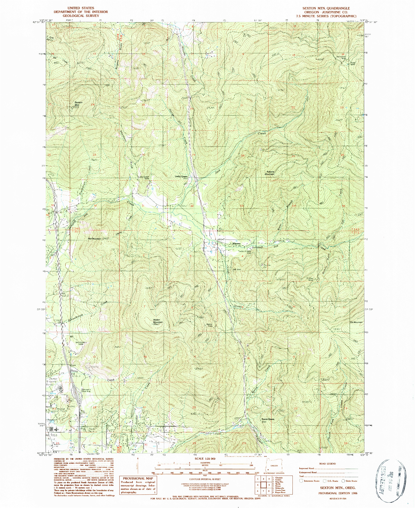 USGS 1:24000-SCALE QUADRANGLE FOR SEXTON MTN, OR 1986
