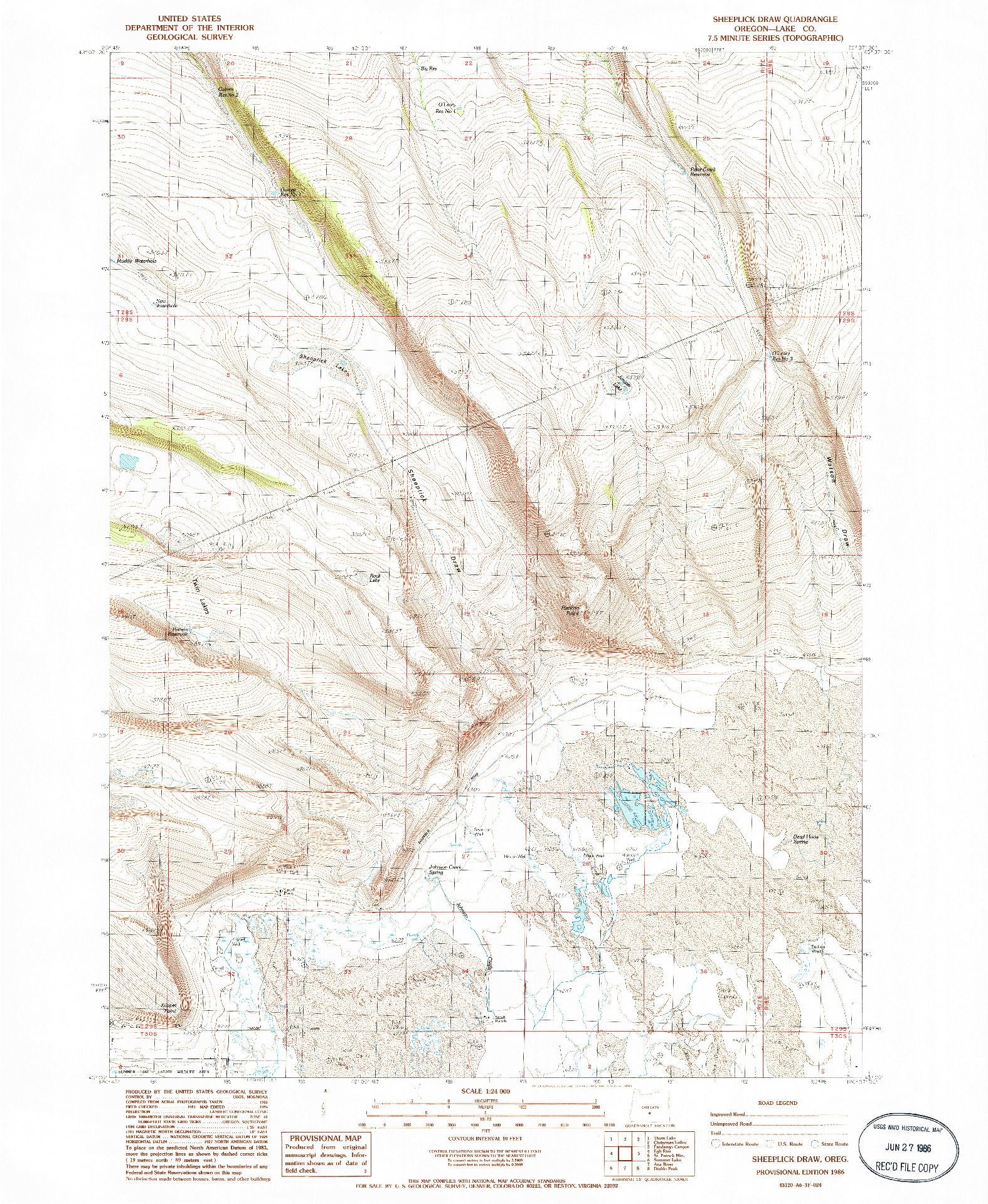 USGS 1:24000-SCALE QUADRANGLE FOR SHEEPLICK DRAW, OR 1986