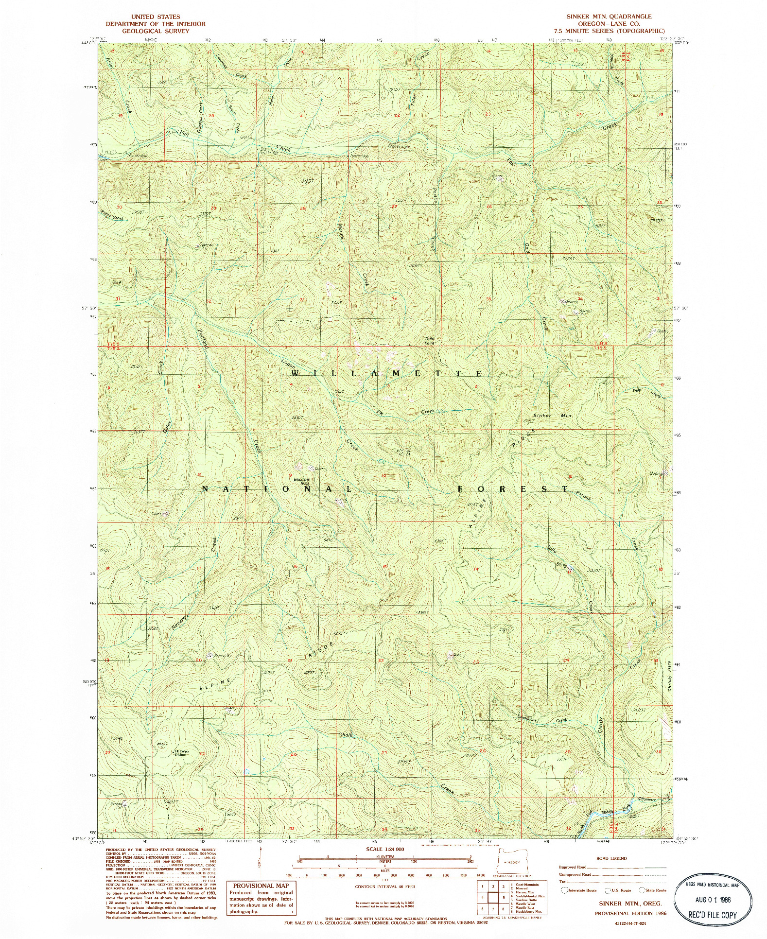 USGS 1:24000-SCALE QUADRANGLE FOR SINKER MTN, OR 1986