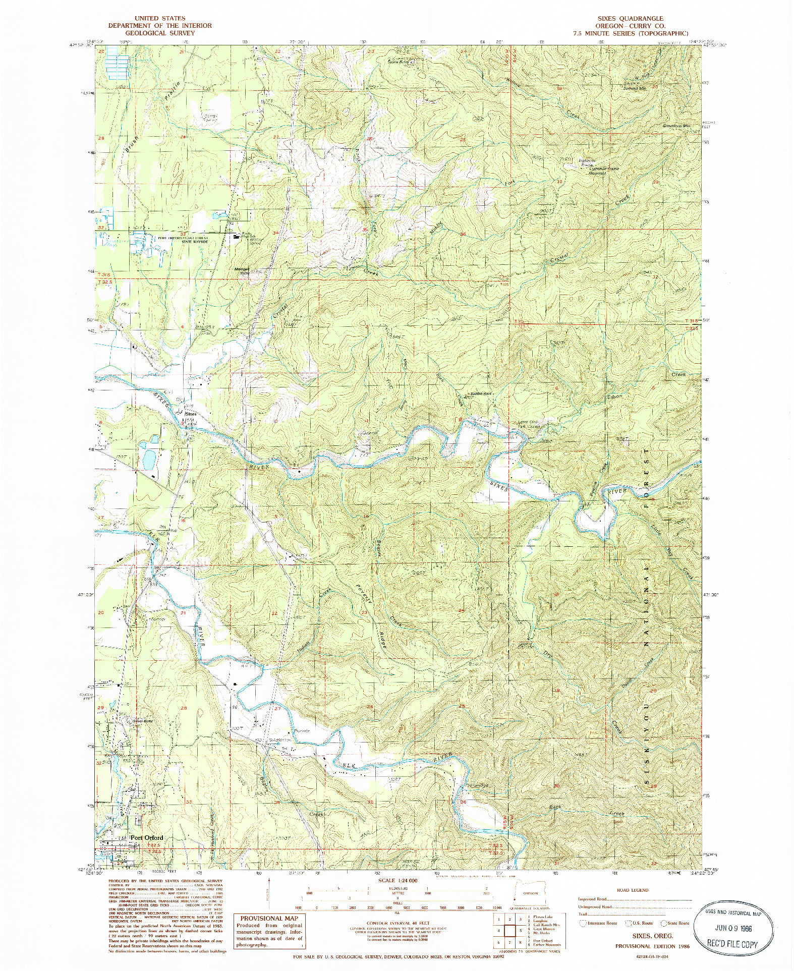 USGS 1:24000-SCALE QUADRANGLE FOR SIXES, OR 1986