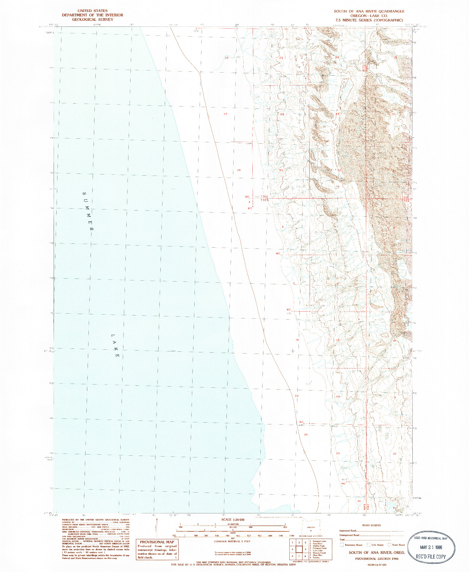 USGS 1:24000-SCALE QUADRANGLE FOR SOUTH OF ANA RIVER, OR 1986