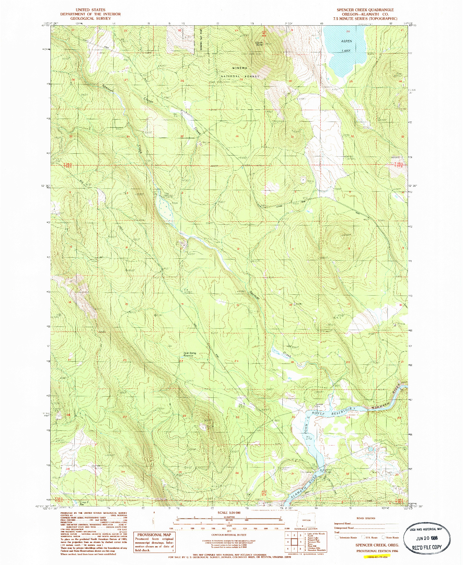 USGS 1:24000-SCALE QUADRANGLE FOR SPENCER CREEK, OR 1986
