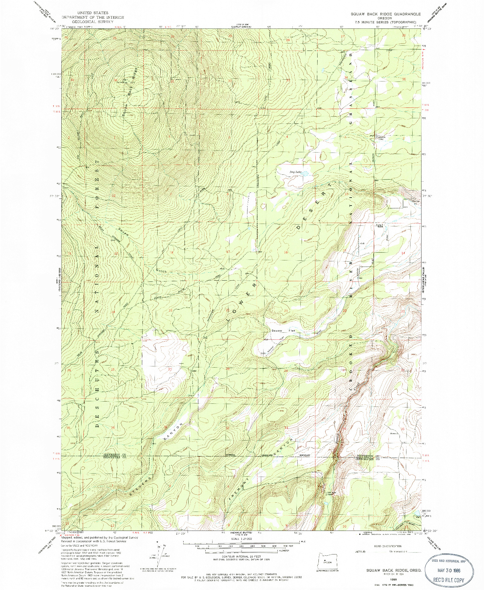 USGS 1:24000-SCALE QUADRANGLE FOR SQUAW BACK RIDGE, OR 1985