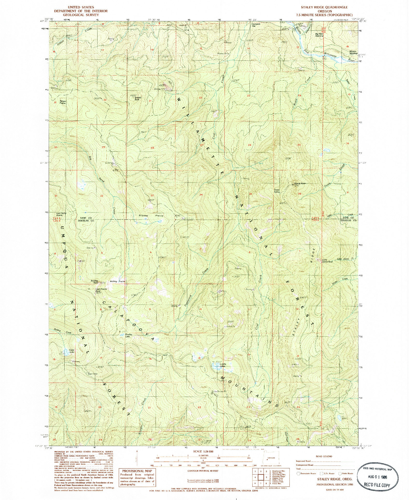 USGS 1:24000-SCALE QUADRANGLE FOR STALEY RIDGE, OR 1986