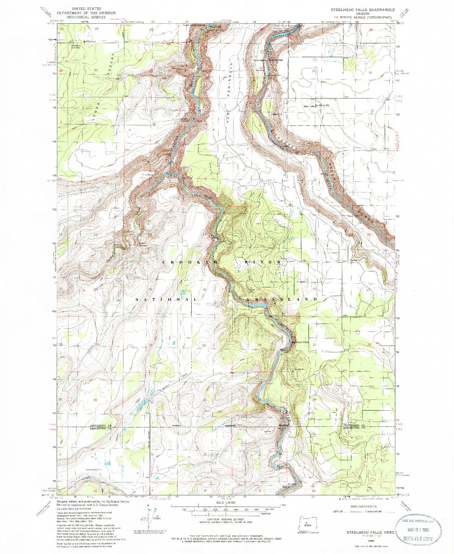 USGS 1:24000-SCALE QUADRANGLE FOR STEELHEAD FALLS, OR 1985