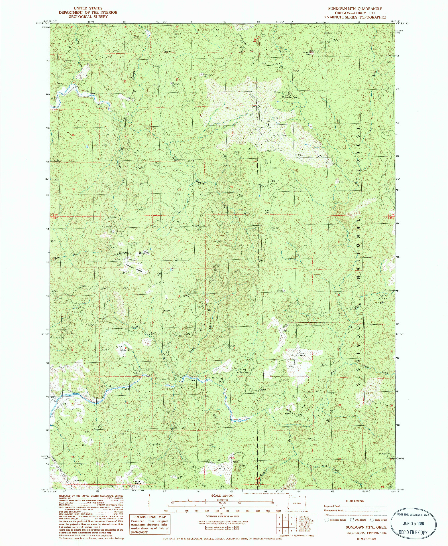 USGS 1:24000-SCALE QUADRANGLE FOR SUNDOWN MTN, OR 1986