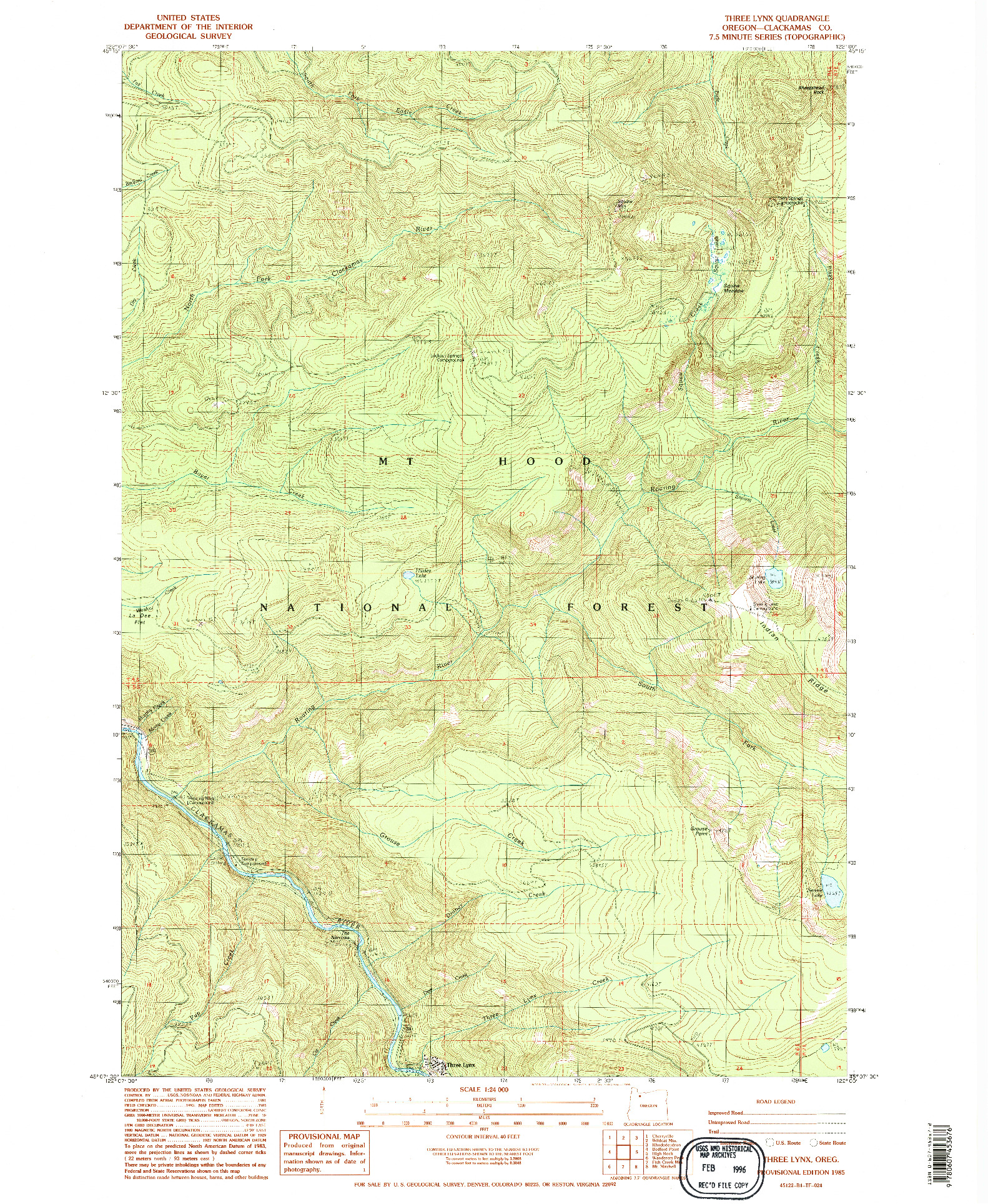 USGS 1:24000-SCALE QUADRANGLE FOR THREE LYNX, OR 1985