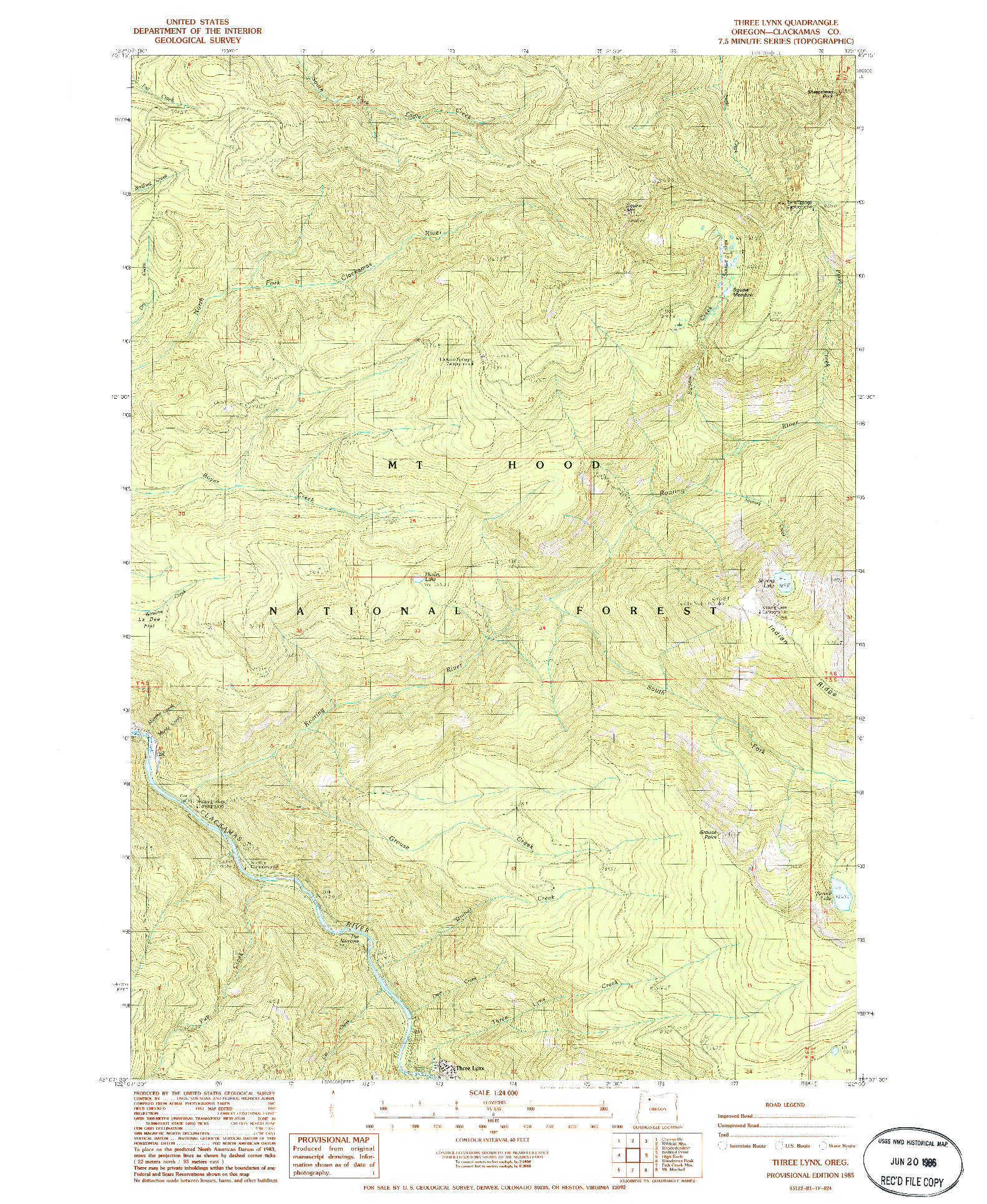 USGS 1:24000-SCALE QUADRANGLE FOR THREE LYNX, OR 1985