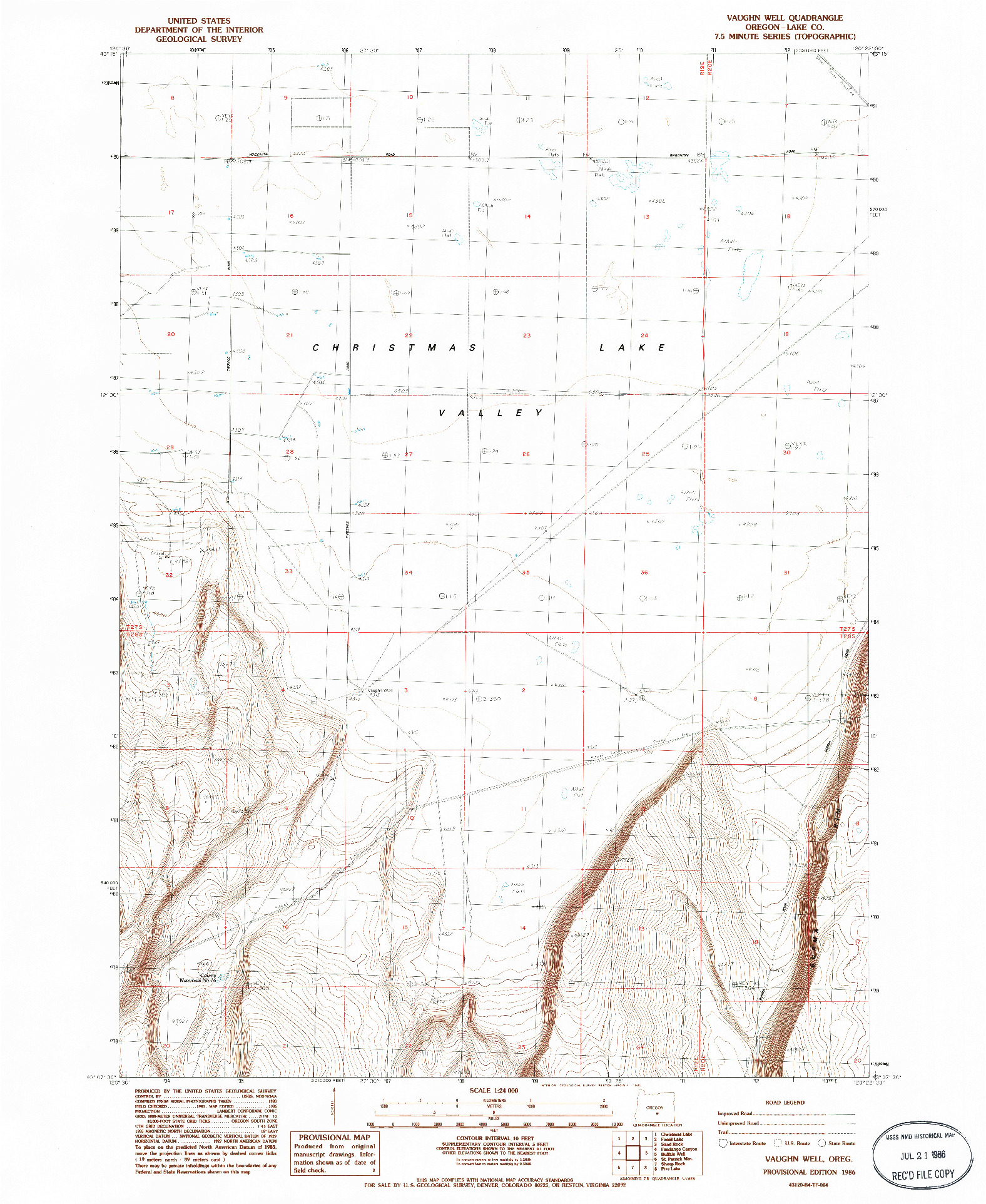USGS 1:24000-SCALE QUADRANGLE FOR VAUGHN WELL, OR 1986