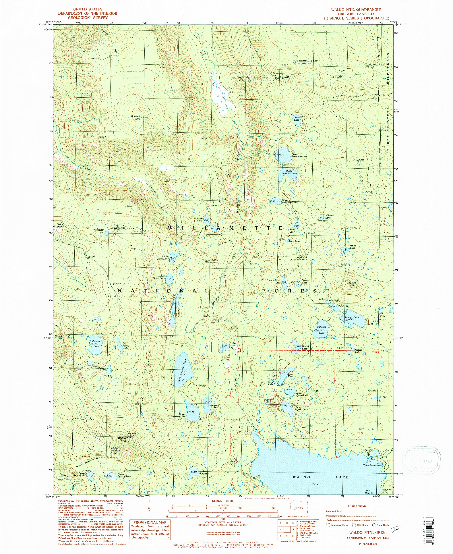 USGS 1:24000-SCALE QUADRANGLE FOR WALDO MOUNTAIN, OR 1986