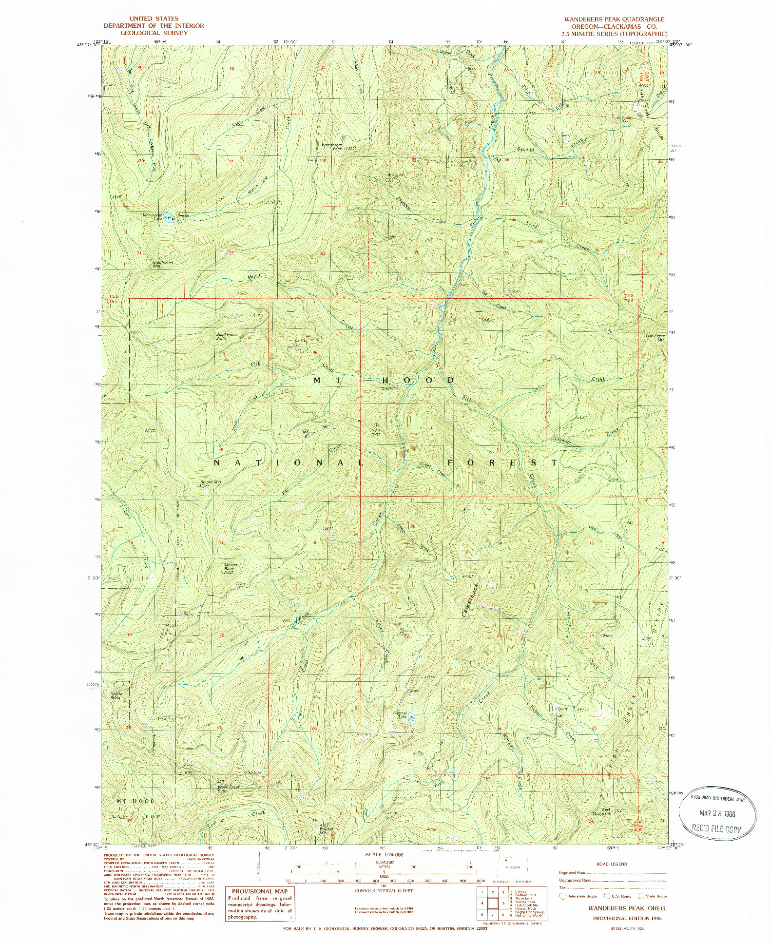 USGS 1:24000-SCALE QUADRANGLE FOR WANDERERS PEAK, OR 1985