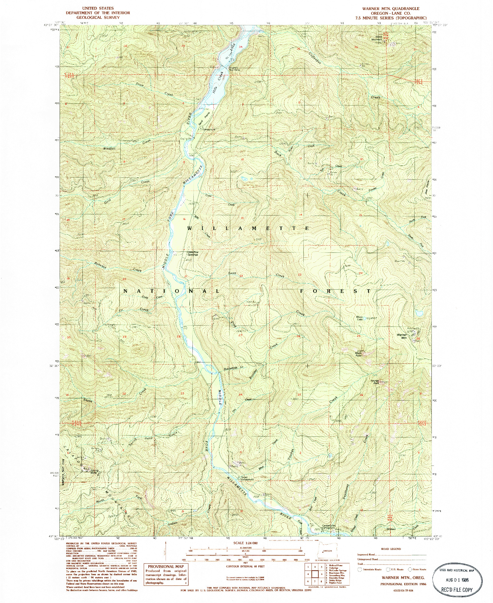 USGS 1:24000-SCALE QUADRANGLE FOR WARNER MOUNTAIN, OR 1986