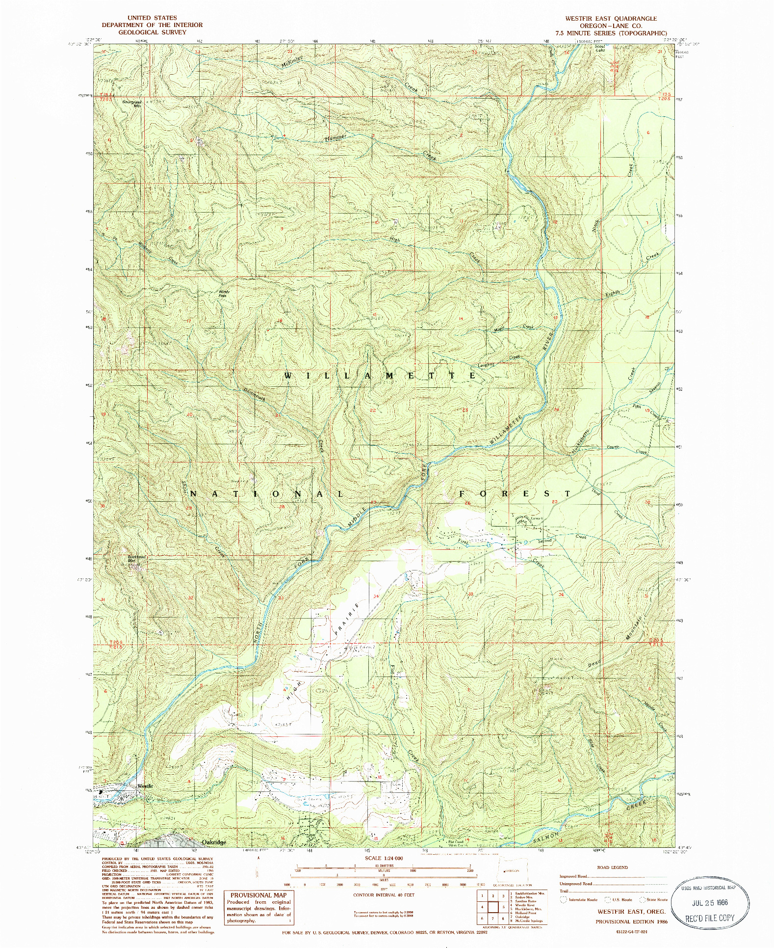 USGS 1:24000-SCALE QUADRANGLE FOR WESTFIR EAST, OR 1986