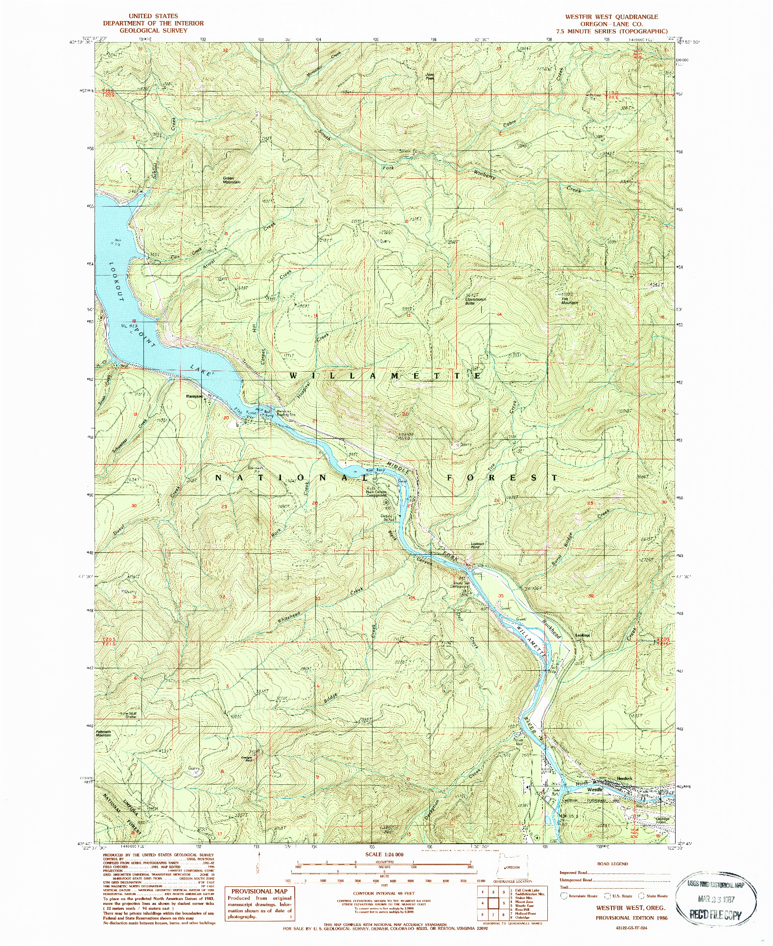 USGS 1:24000-SCALE QUADRANGLE FOR WESTFIR WEST, OR 1986