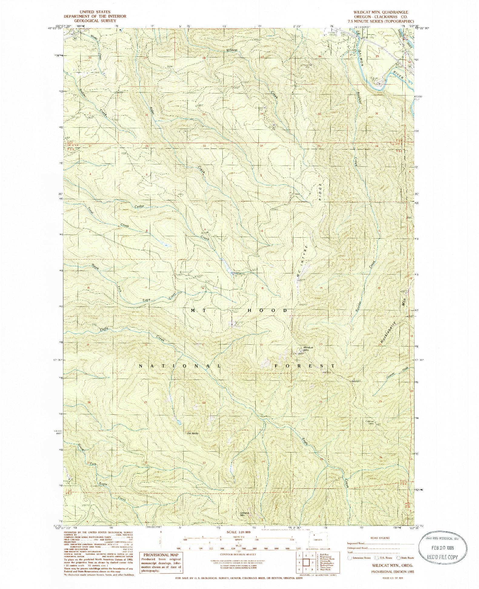 USGS 1:24000-SCALE QUADRANGLE FOR WILDCAT MOUNTAIN, OR 1985