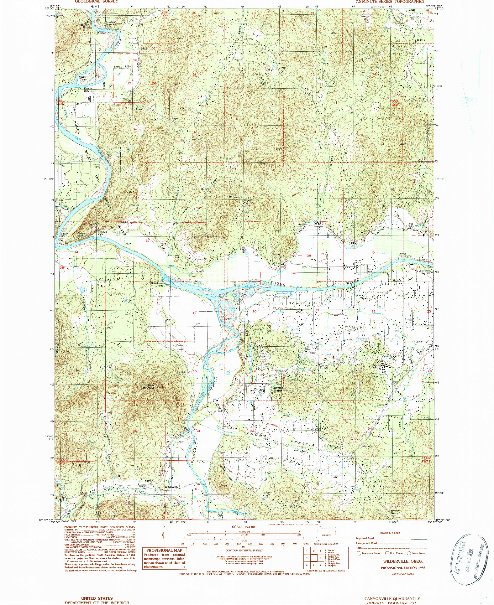 USGS 1:24000-SCALE QUADRANGLE FOR WILDERVILLE, OR 1986