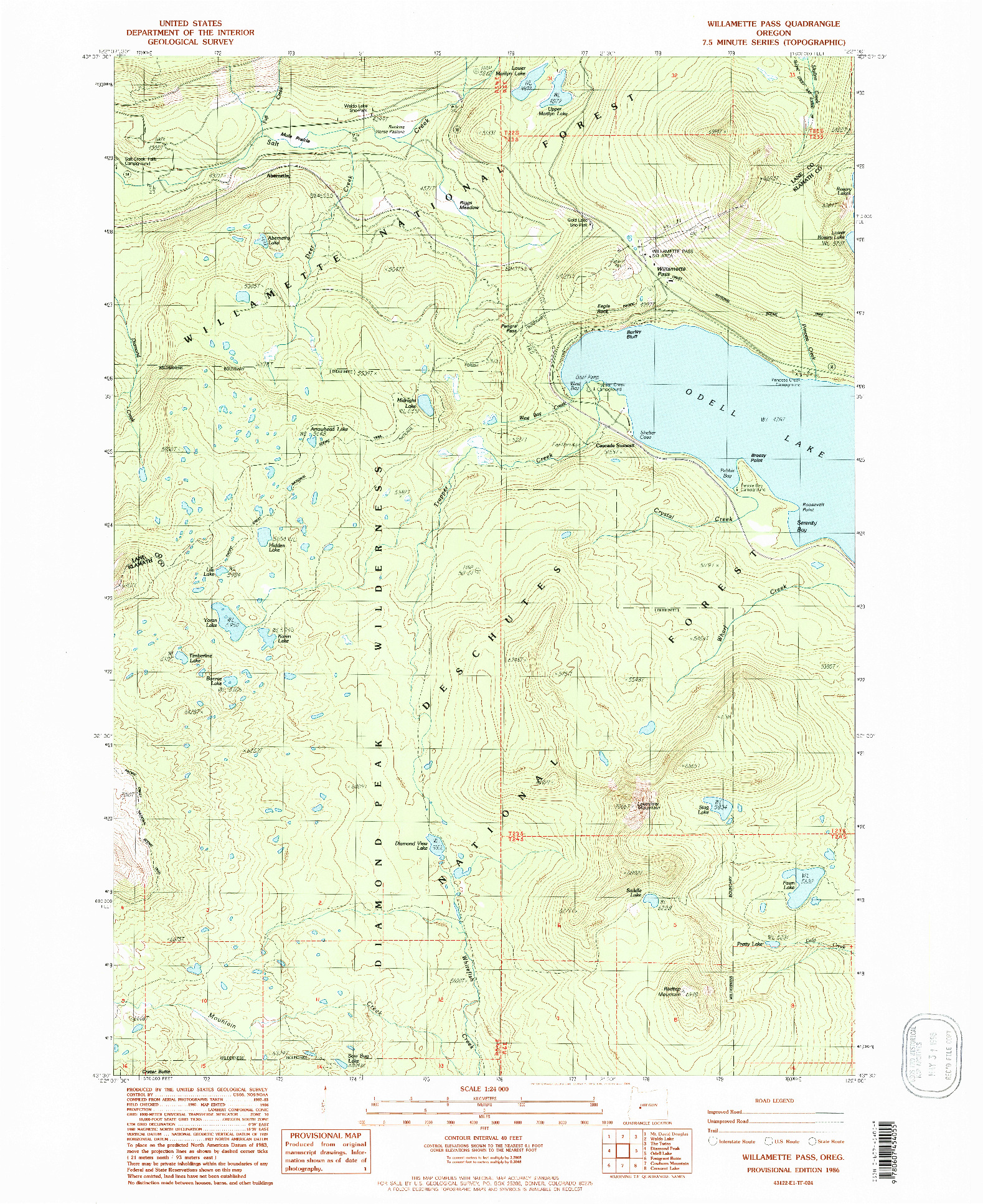 USGS 1:24000-SCALE QUADRANGLE FOR WILLAMETTE PASS, OR 1986