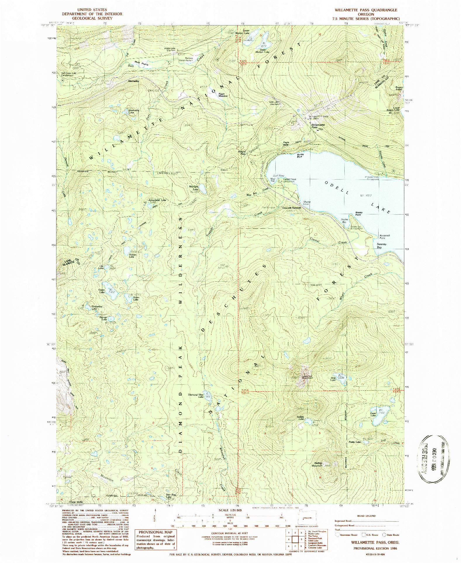 USGS 1:24000-SCALE QUADRANGLE FOR WILLAMETTE PASS, OR 1986