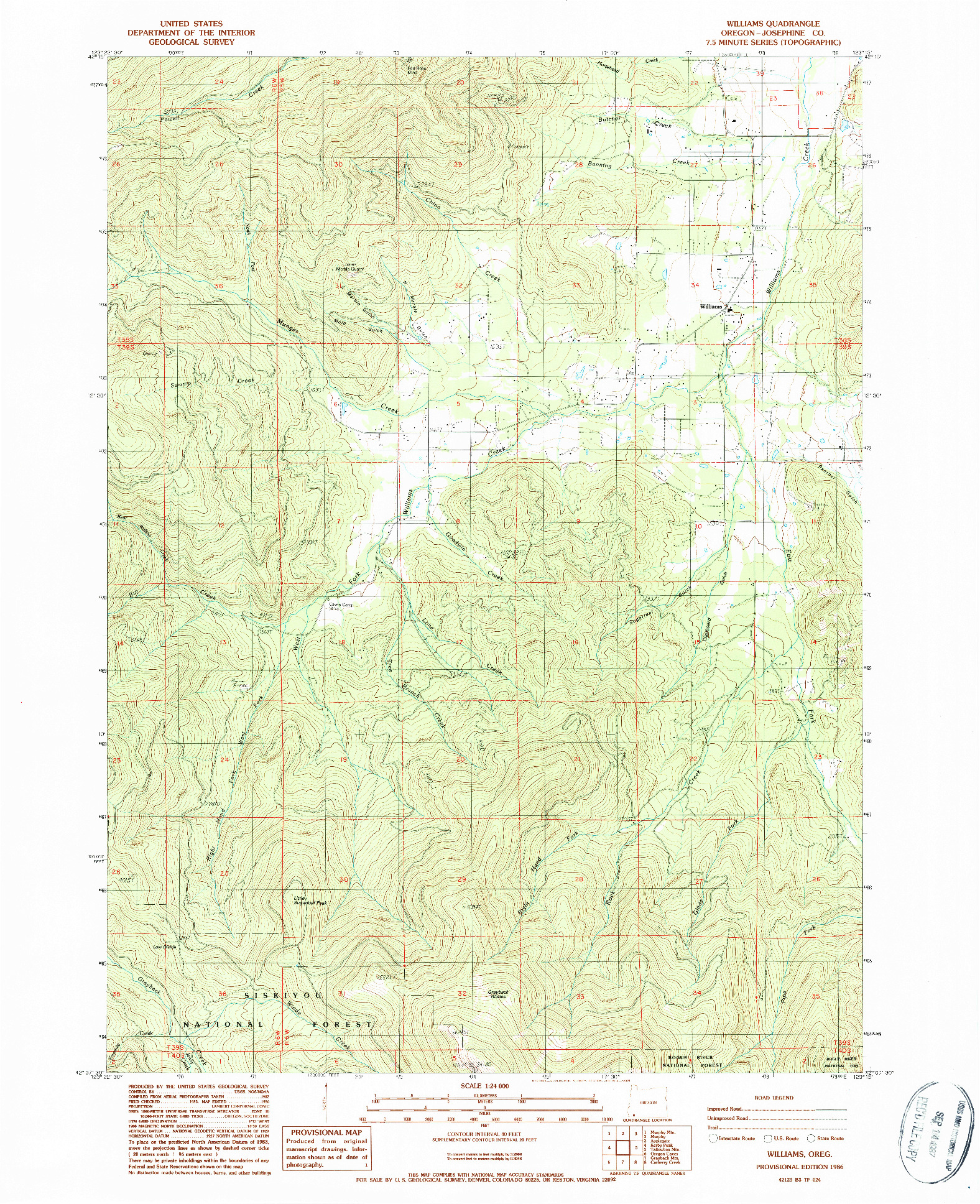 USGS 1:24000-SCALE QUADRANGLE FOR WILLIAMS, OR 1986