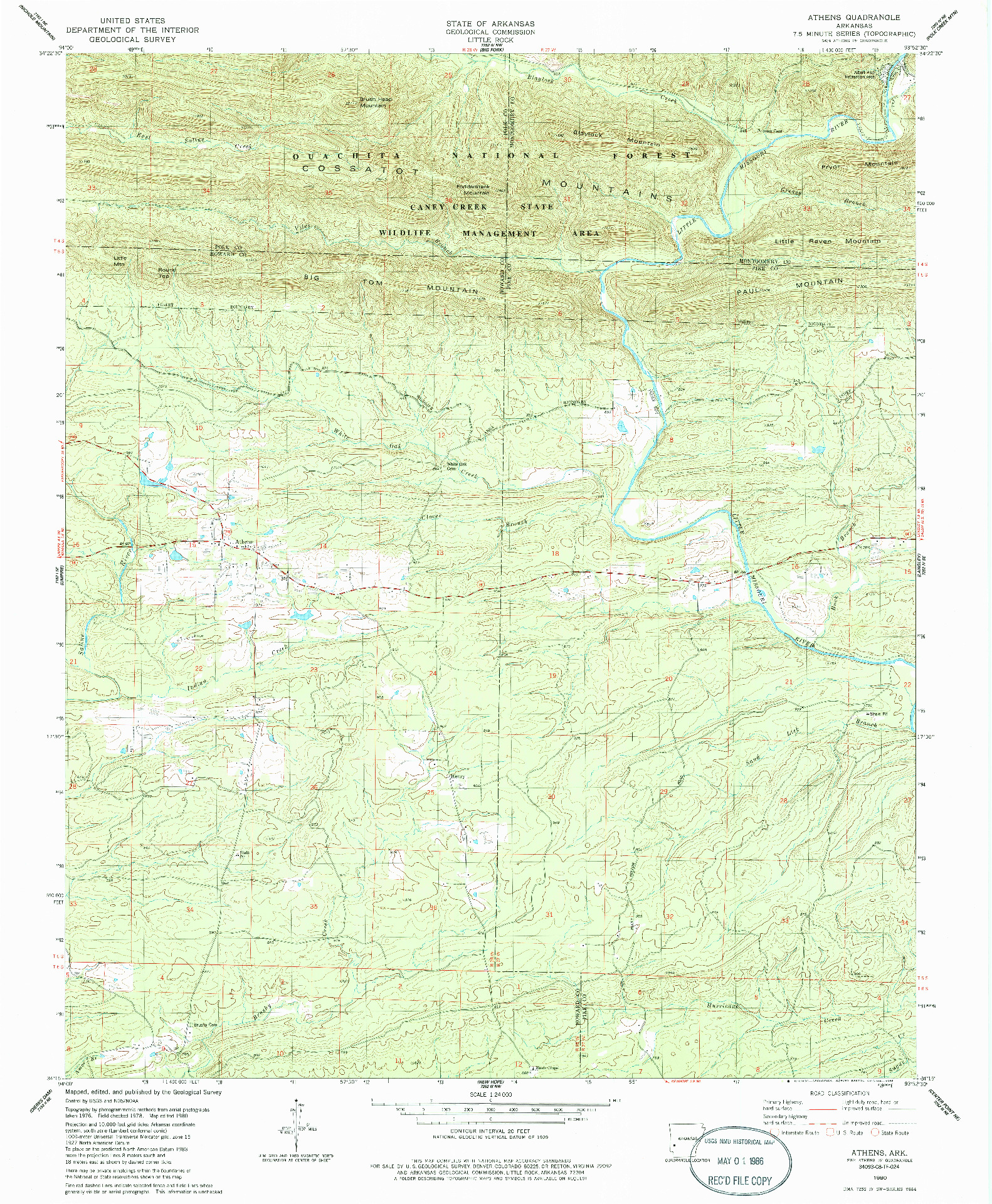 USGS 1:24000-SCALE QUADRANGLE FOR ATHENS, AR 1980