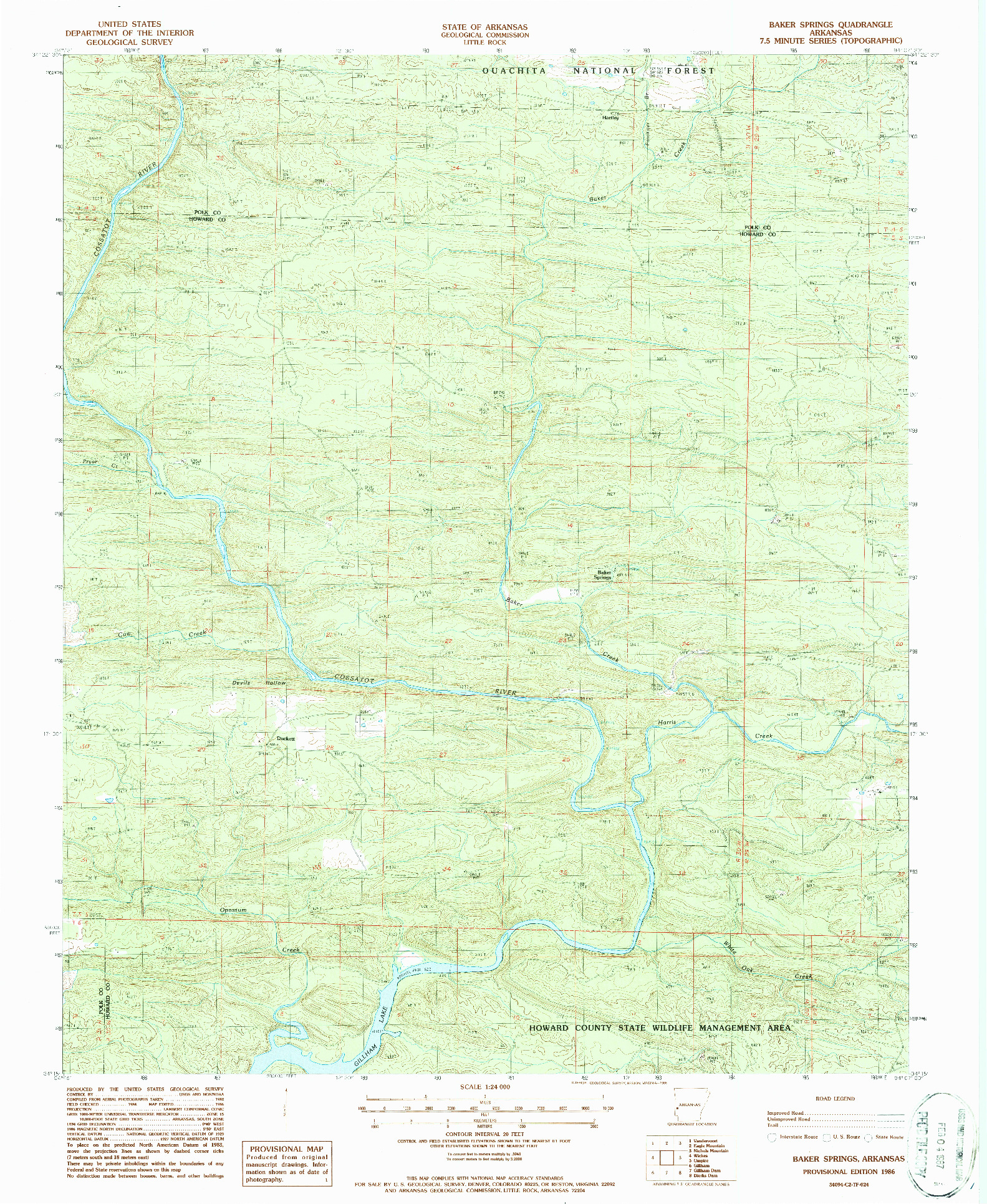 USGS 1:24000-SCALE QUADRANGLE FOR BAKER SPRINGS, AR 1986