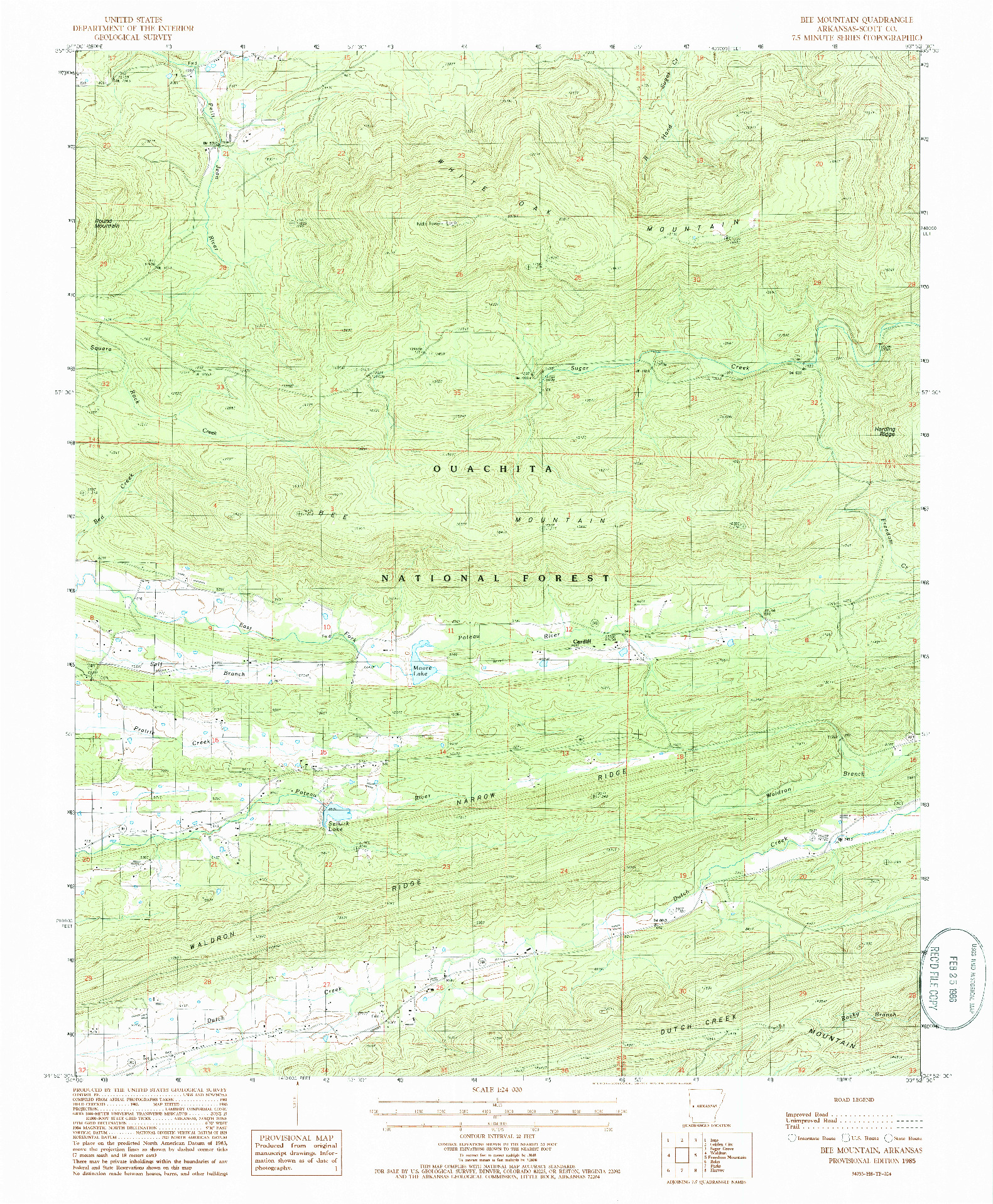 USGS 1:24000-SCALE QUADRANGLE FOR BEE MOUNTAIN, AR 1985