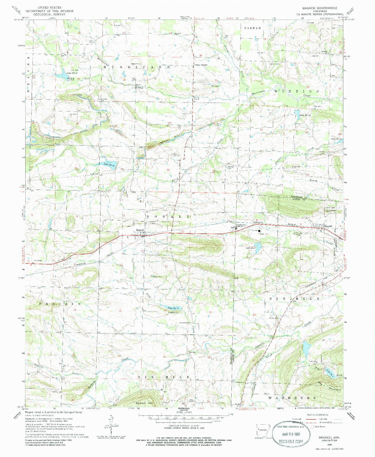 USGS 1:24000-SCALE QUADRANGLE FOR BRANCH, AR 1966