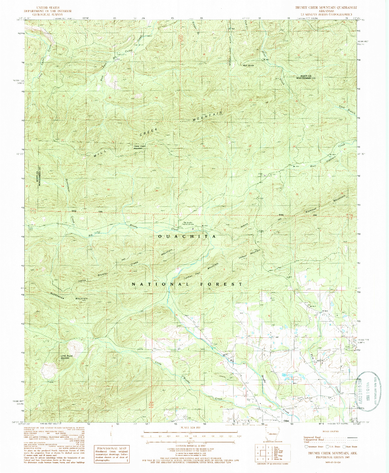 USGS 1:24000-SCALE QUADRANGLE FOR BRUSHY CREEK MOUNTAIN, AR 1985