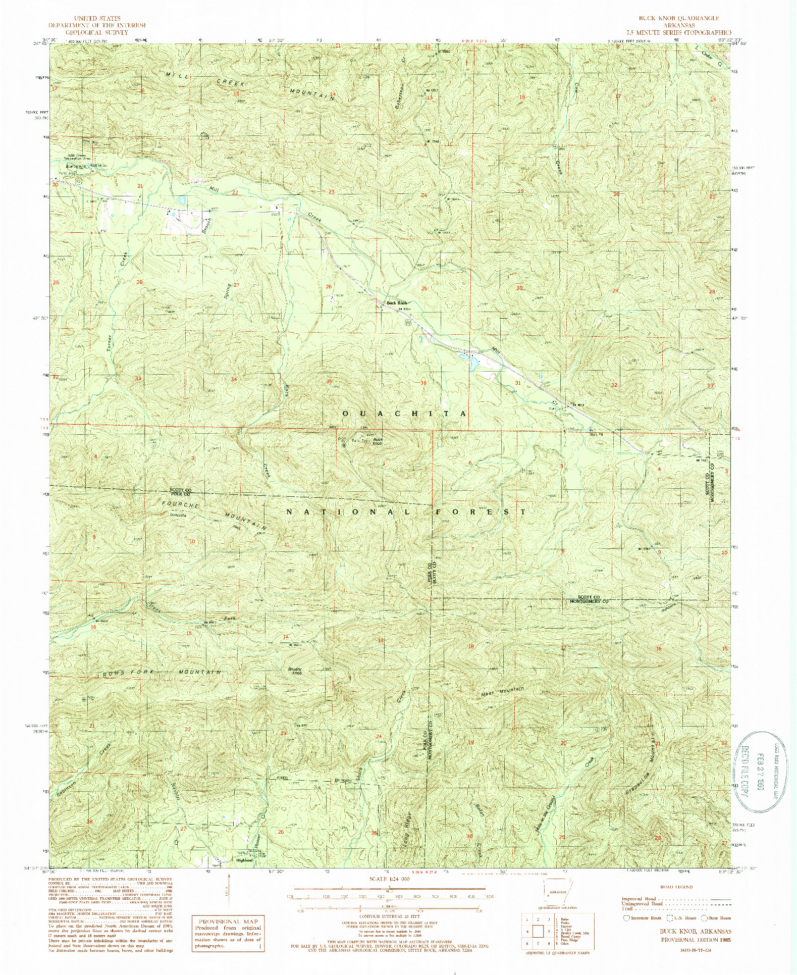 USGS 1:24000-SCALE QUADRANGLE FOR BUCK KNOB, AR 1985