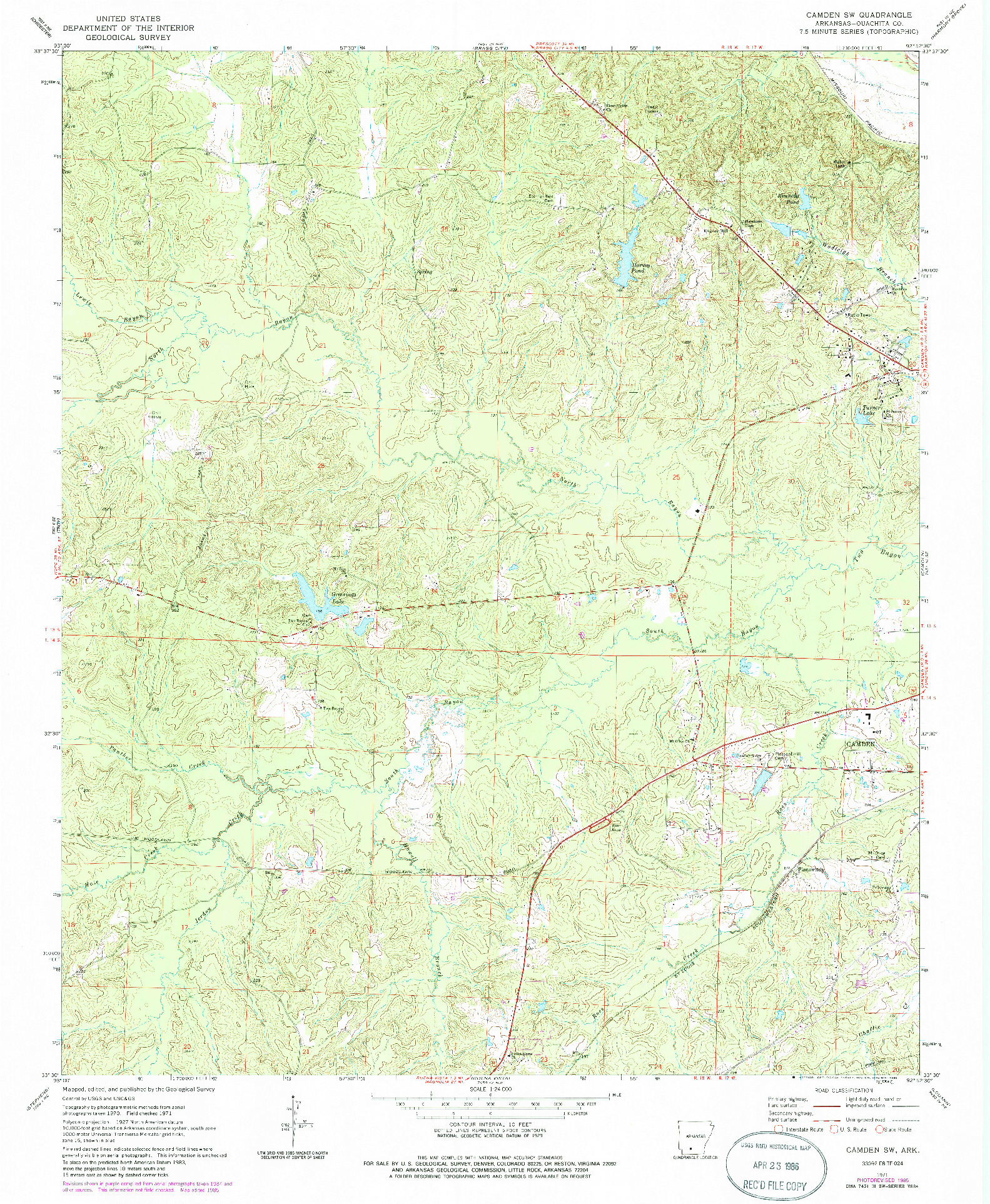 USGS 1:24000-SCALE QUADRANGLE FOR CAMDEN SW, AR 1971