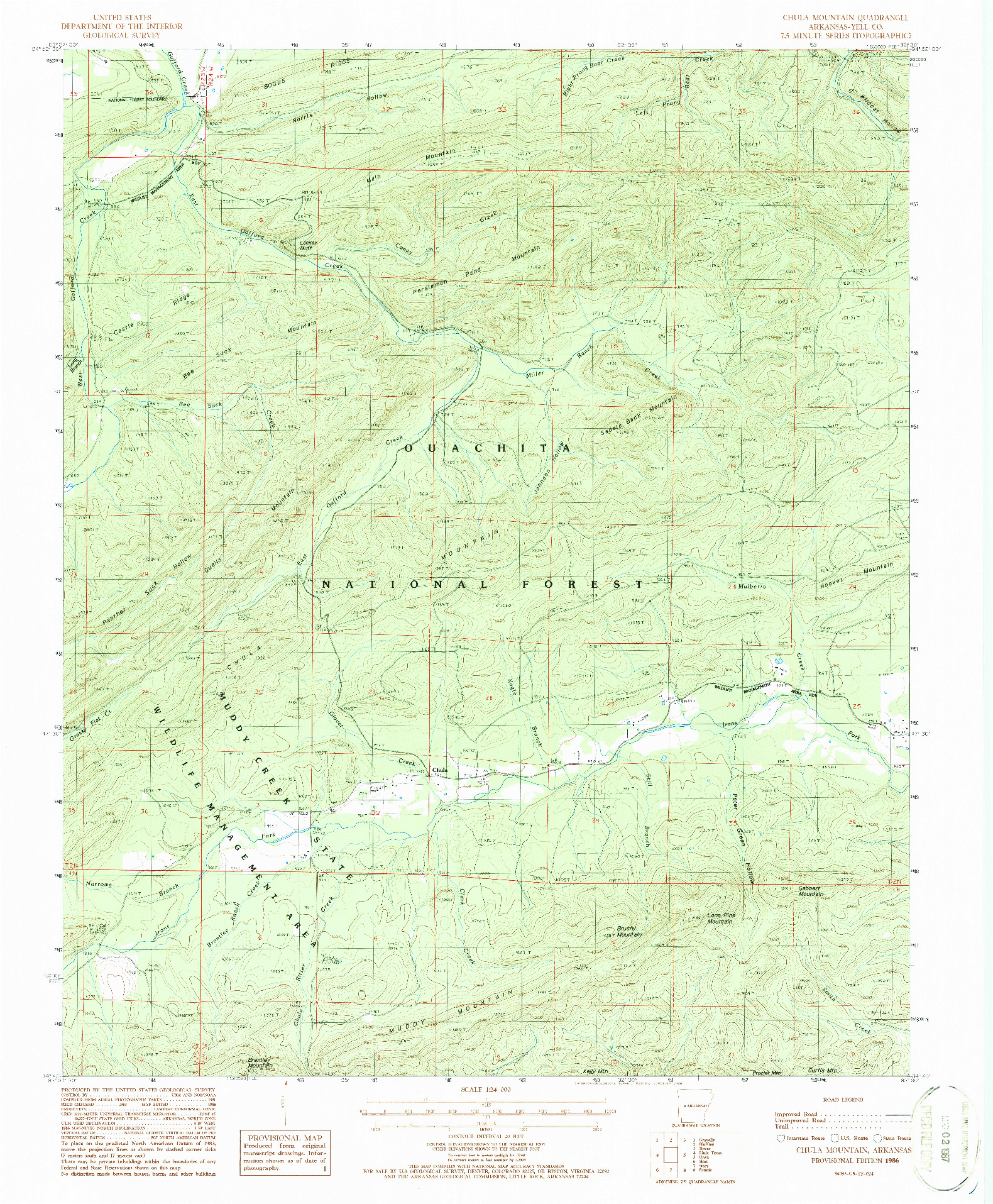 USGS 1:24000-SCALE QUADRANGLE FOR CHULA MOUNTAIN, AR 1986
