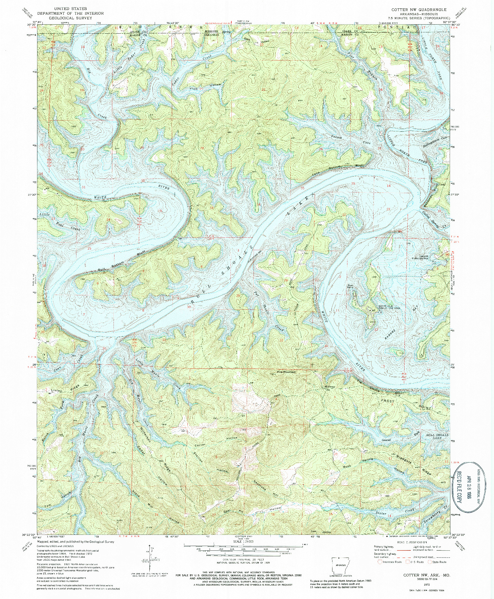 USGS 1:24000-SCALE QUADRANGLE FOR COTTER NW, AR 1972