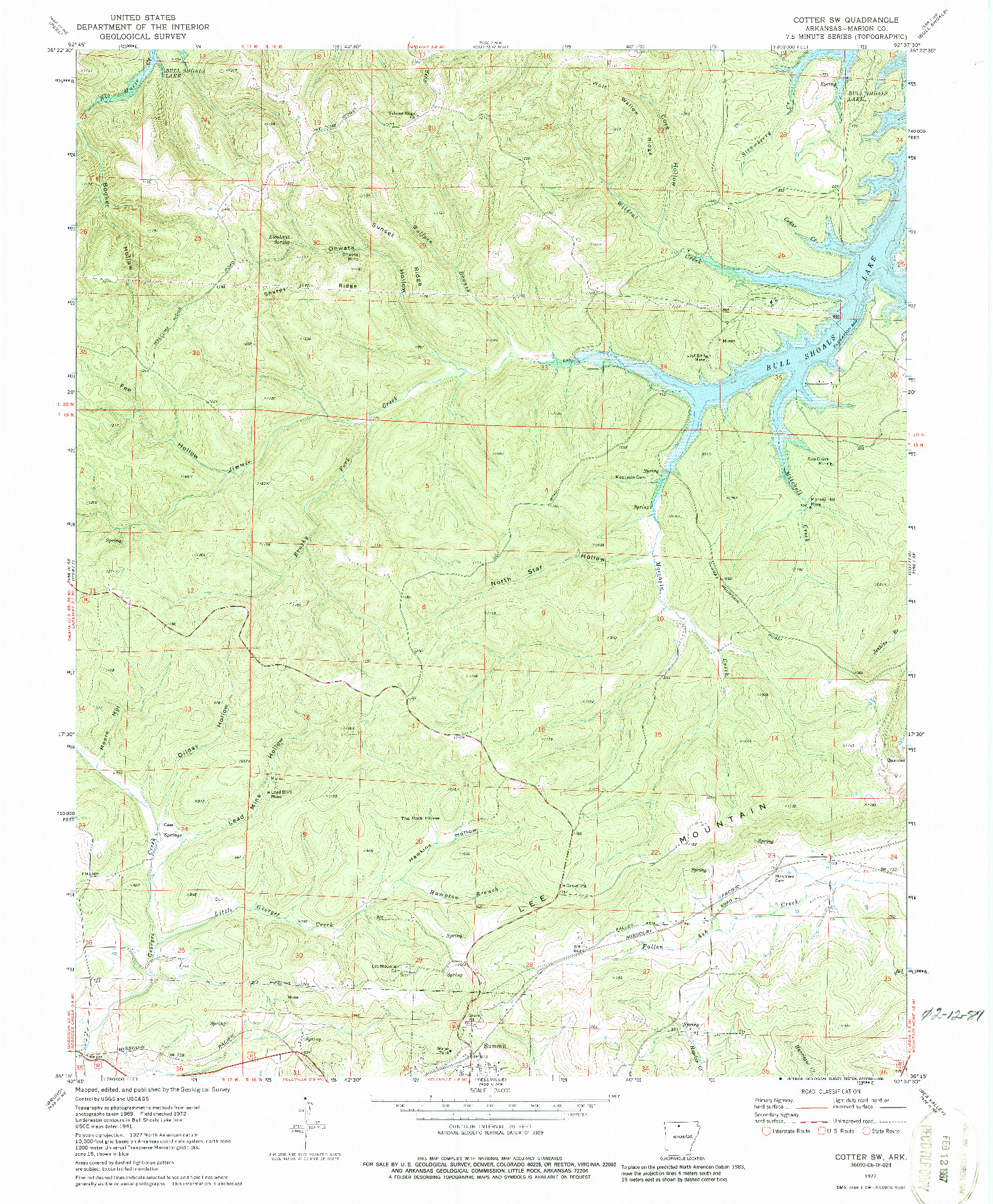 USGS 1:24000-SCALE QUADRANGLE FOR COTTER SW, AR 1972