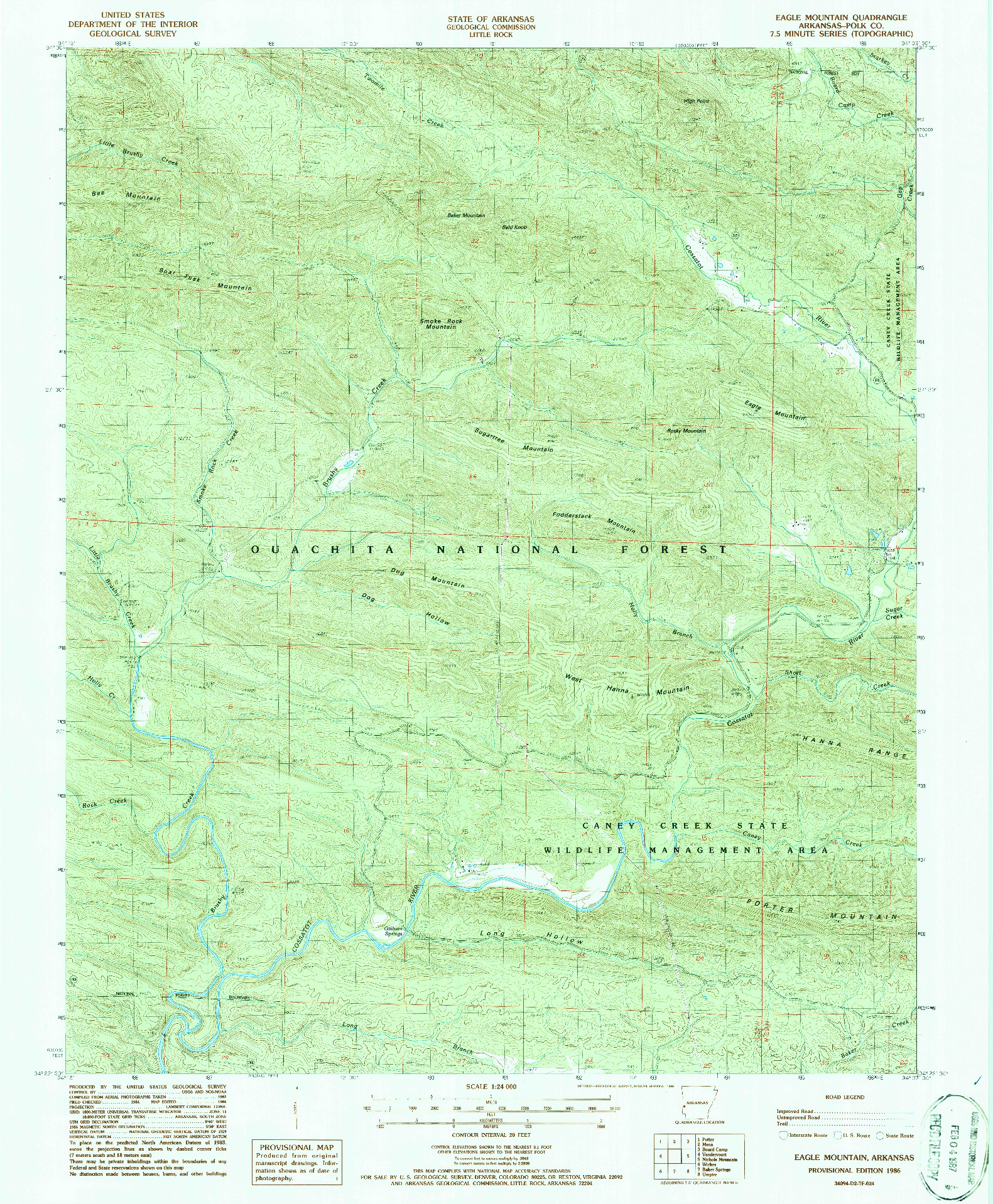 USGS 1:24000-SCALE QUADRANGLE FOR EAGLE MOUNTAIN, AR 1986