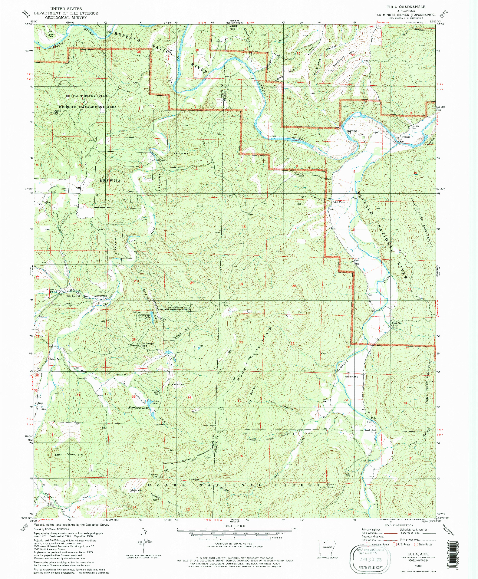 USGS 1:24000-SCALE QUADRANGLE FOR EULA, AR 1980