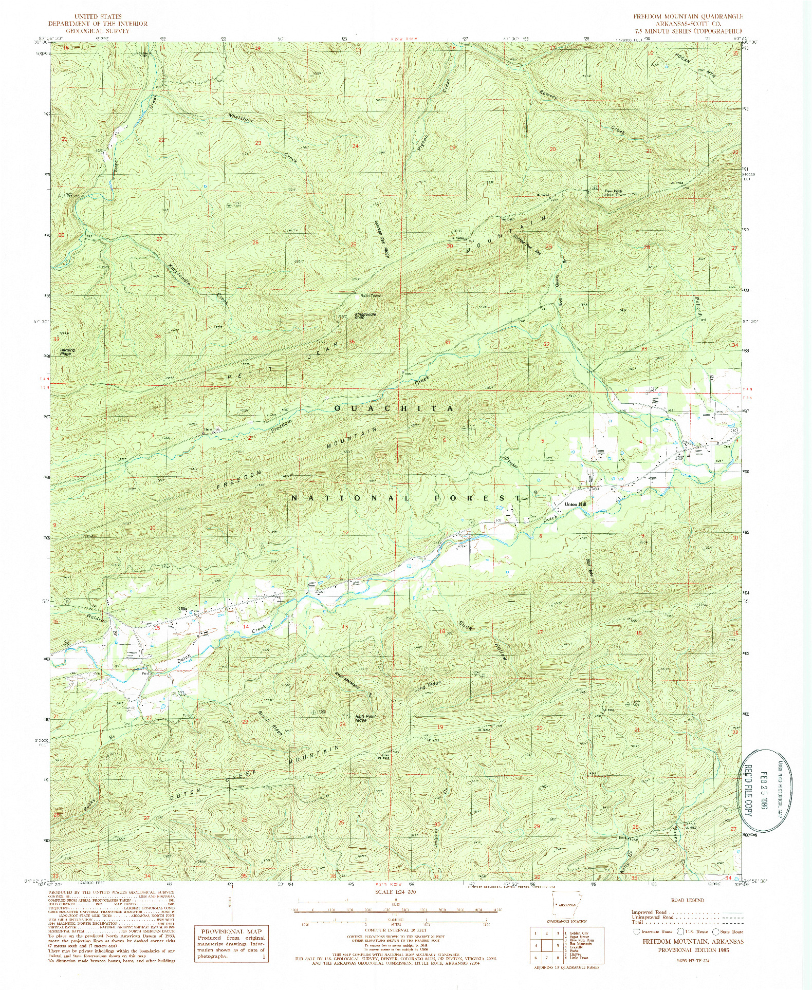 USGS 1:24000-SCALE QUADRANGLE FOR FREEDOM MOUNTAIN, AR 1985