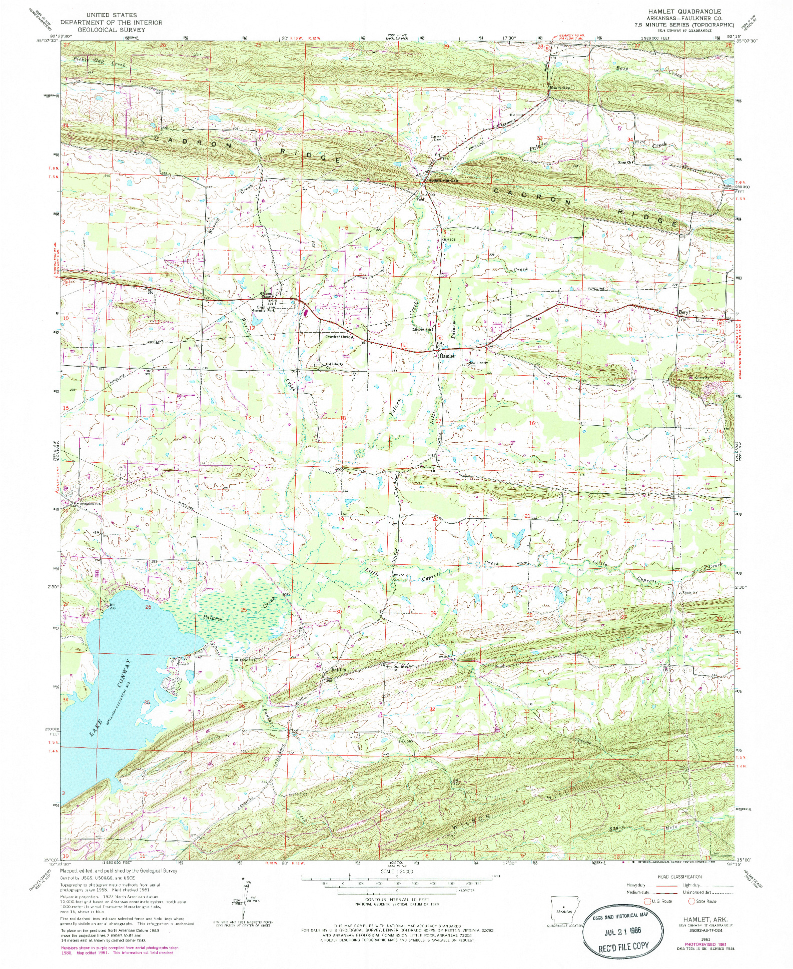 USGS 1:24000-SCALE QUADRANGLE FOR HAMLET, AR 1961