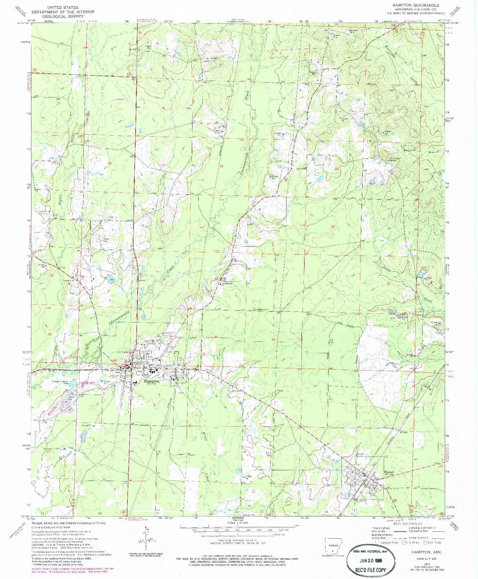 USGS 1:24000-SCALE QUADRANGLE FOR HAMPTON, AR 1973