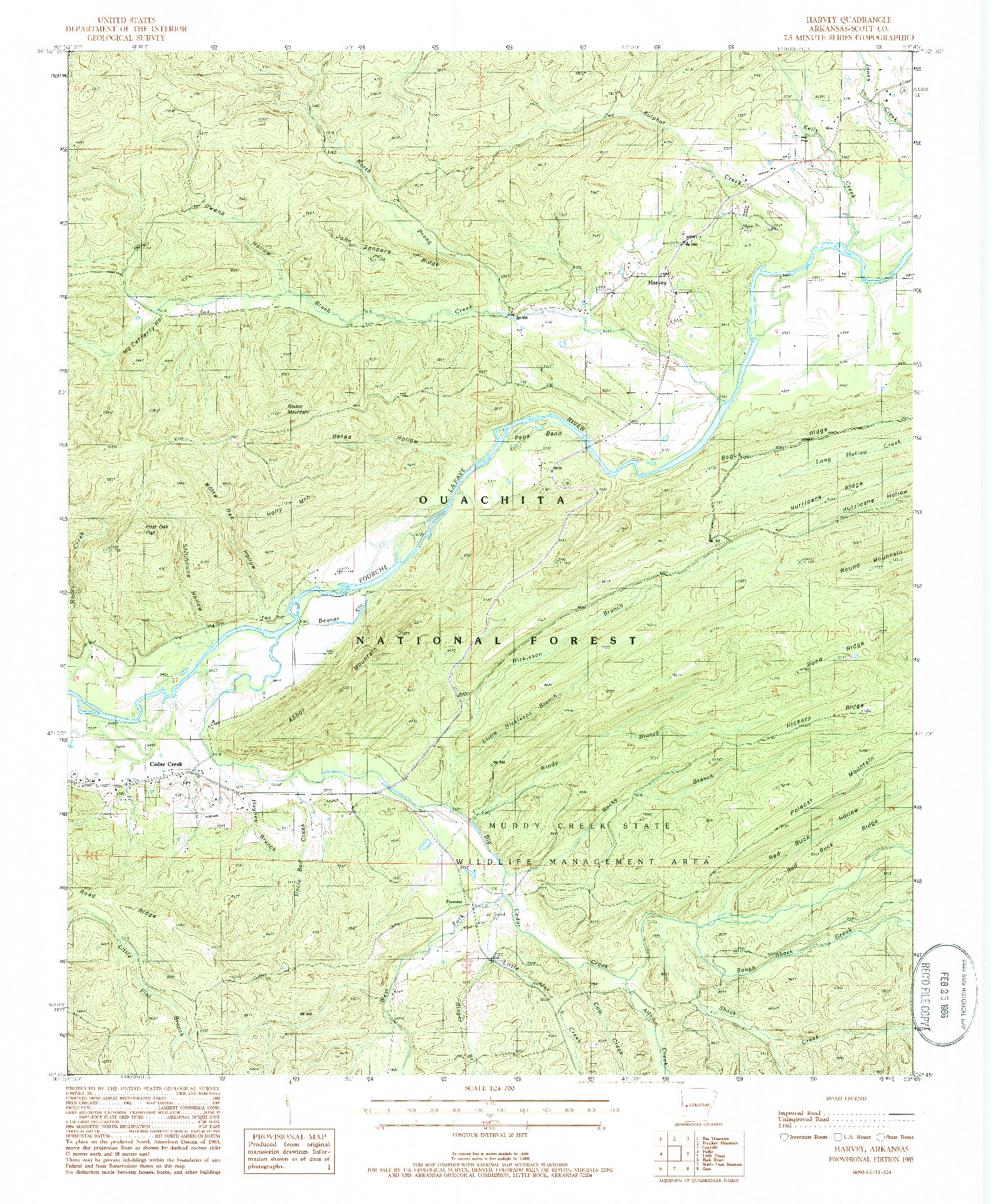 USGS 1:24000-SCALE QUADRANGLE FOR HARVEY, AR 1985