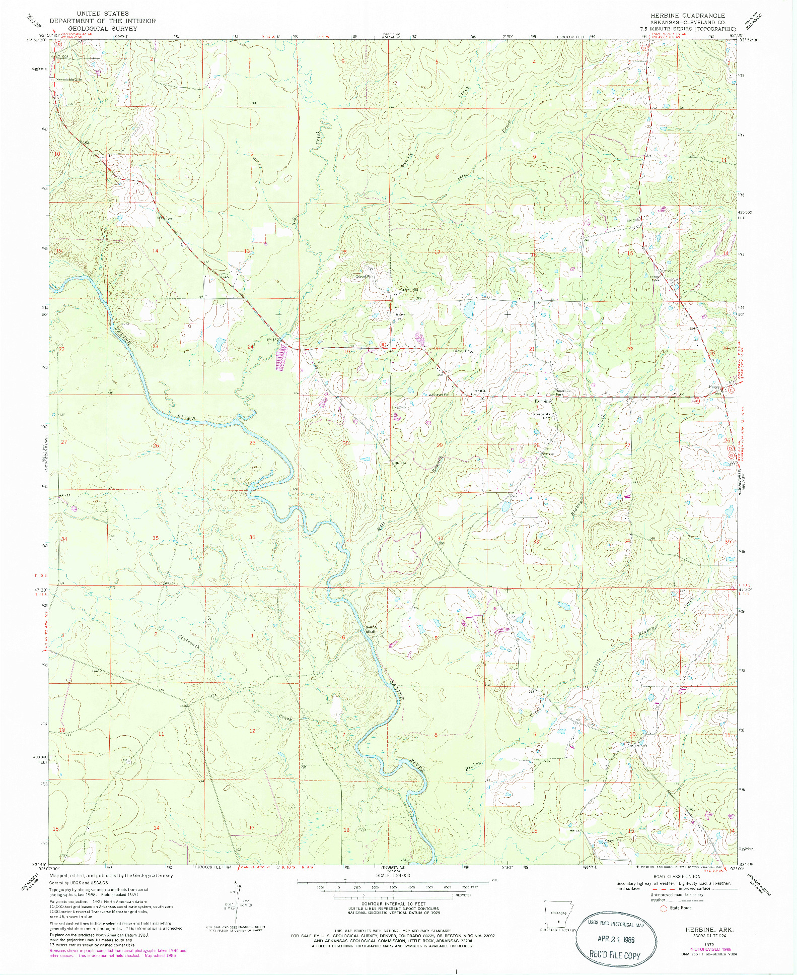 USGS 1:24000-SCALE QUADRANGLE FOR HERBINE, AR 1970